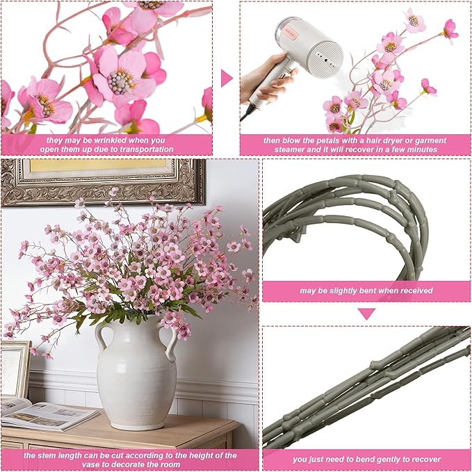 Artificial Wild Flowers Indoor, 12 Pcs Long Stems Fake Flowers Silk Faux Flowers for Vase Filler Table Centerpiece Floral Arrangement Home Decor, Light Red Champagne