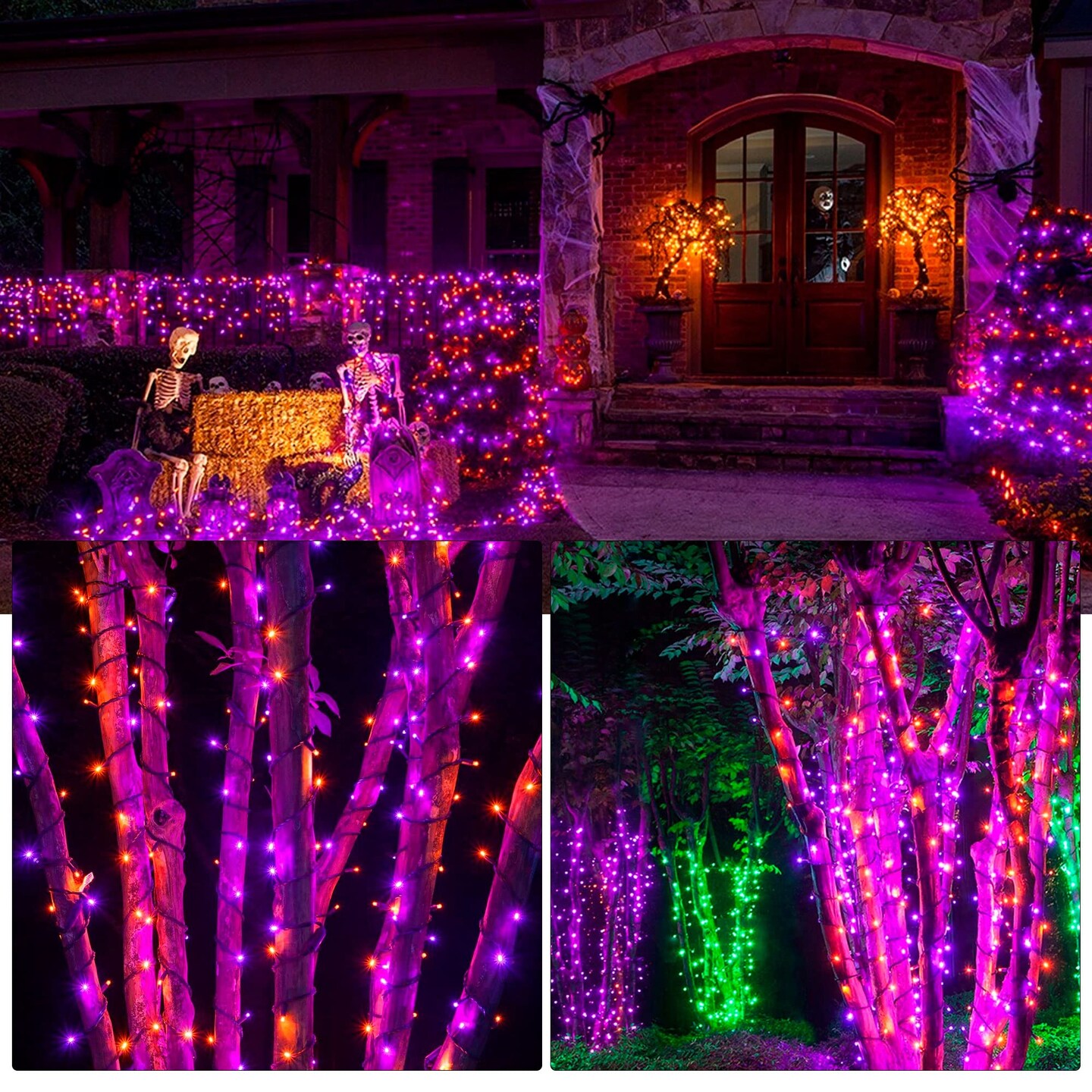 164FT 500 LED Halloween Lights, 8 Modes Waterproof Plug in String Lights for Halloween Indoor Outdoor Yard Party Wedding Garden Home Decorations (Purple &#x26; Orange)