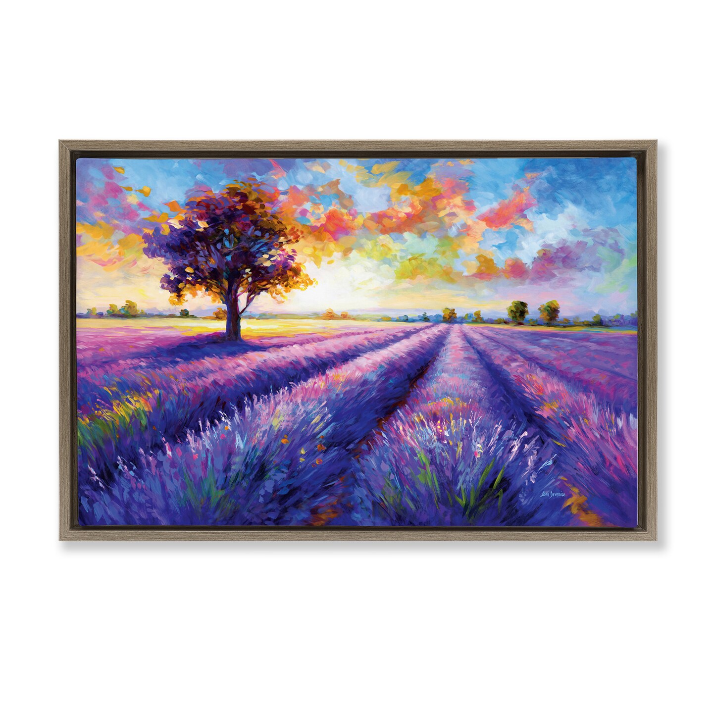 Stupell Industries Lavender Field Landscape Sunset Floating Frame By Leon Devenice