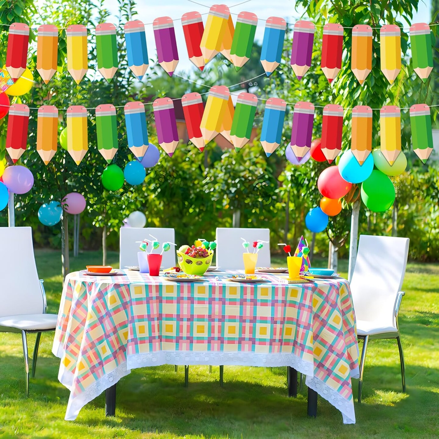 60 Pcs Back to School Pencil Banner Colorful Pencil Hanging Banner