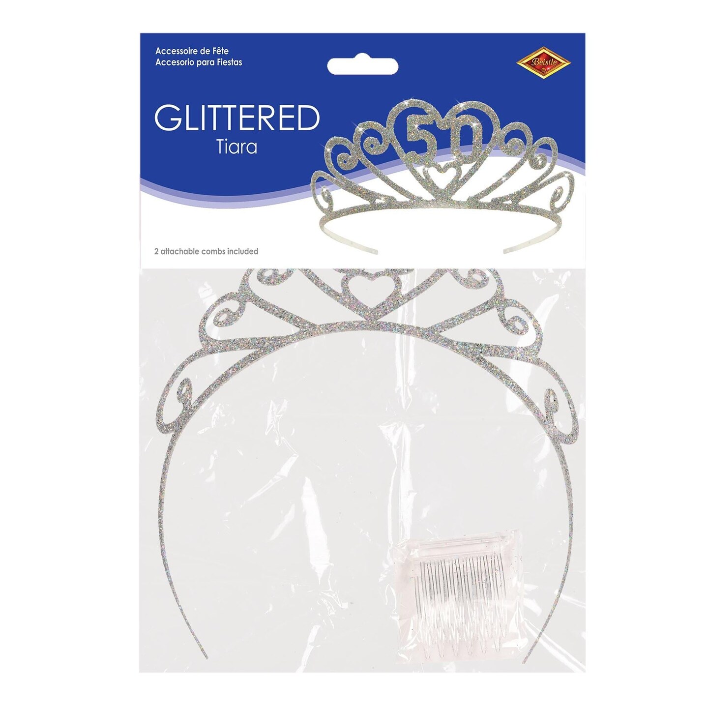 6 Pack Beistle Glittered Metal 50th Birthday Party Tiara