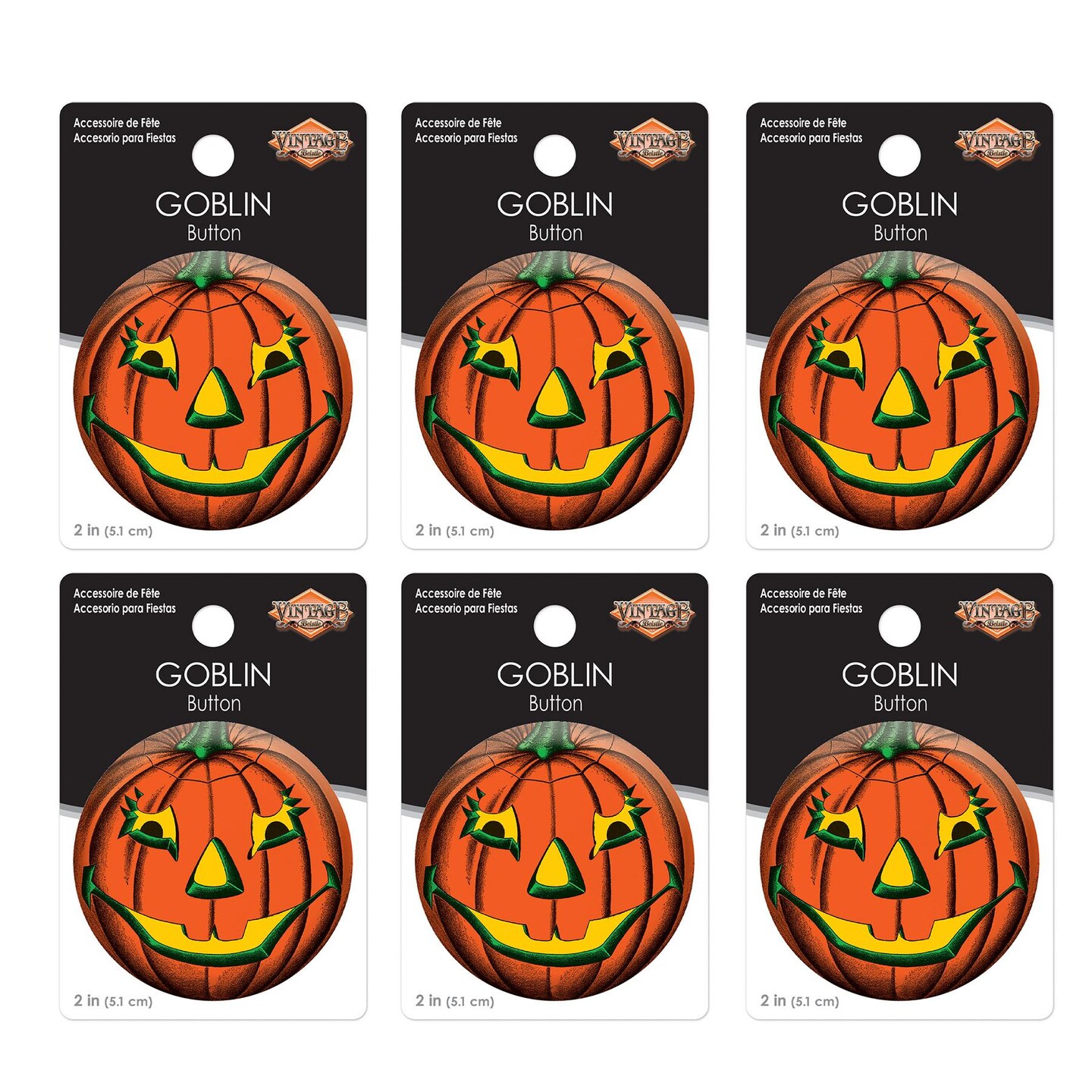 6 Pack Beistle Vintage Halloween Goblin Button