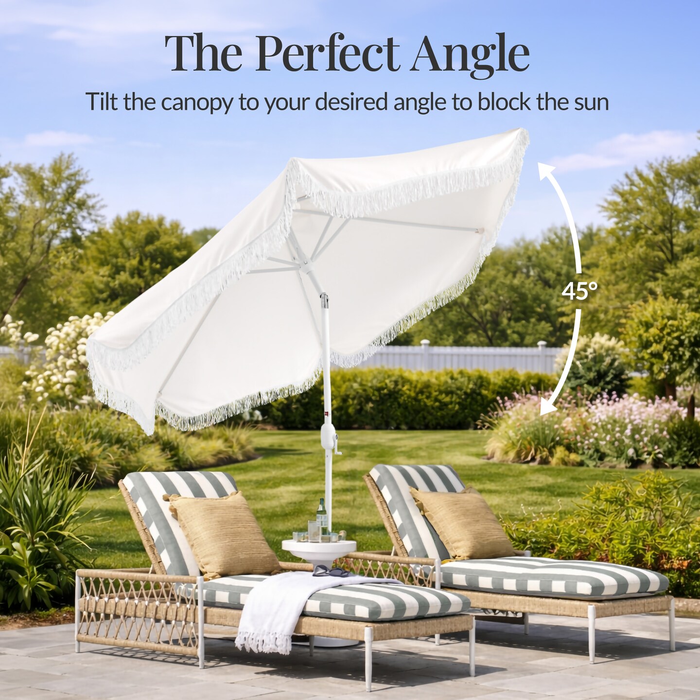 Best Choice 9ft Fringe Market Umbrella – Boho Patio Sunshade w/ Tilt, UPF50+, Steel Pole for Table, Pool, Deck