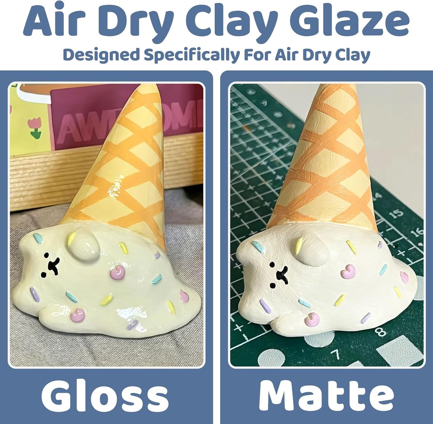 Air Dry Clay Glaze Kit, 2 x 100ml Gloss Matte Clay Varnish for Air Drying Clay, Air Dry Clay Varnish for Craft Pottery Water Proof, Gloss Finish, Scratch Resistant