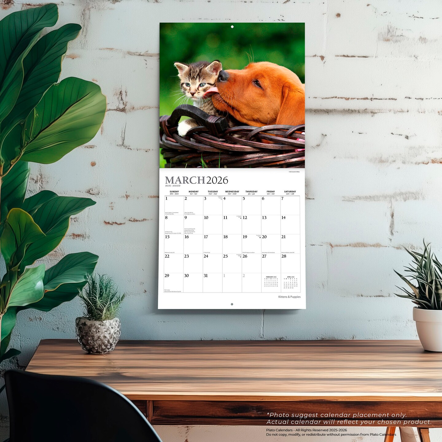 Kittens &#x26; Puppies | 2026 12 x 24 Inch (Hanging) Monthly Square Wall Calendar | Foil Stamped Cover