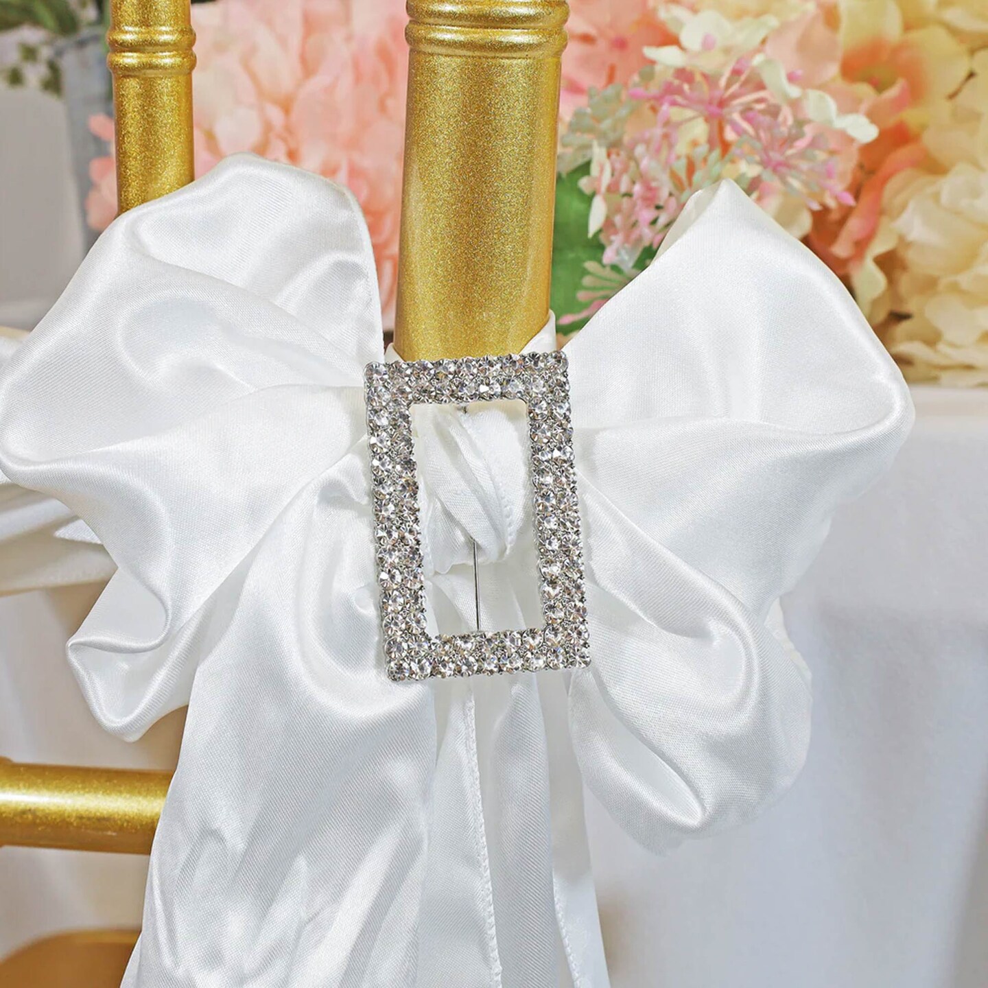 Rectangular Rhinestone Chair Band Buckle Silver Metal Accent 2 Inch Width