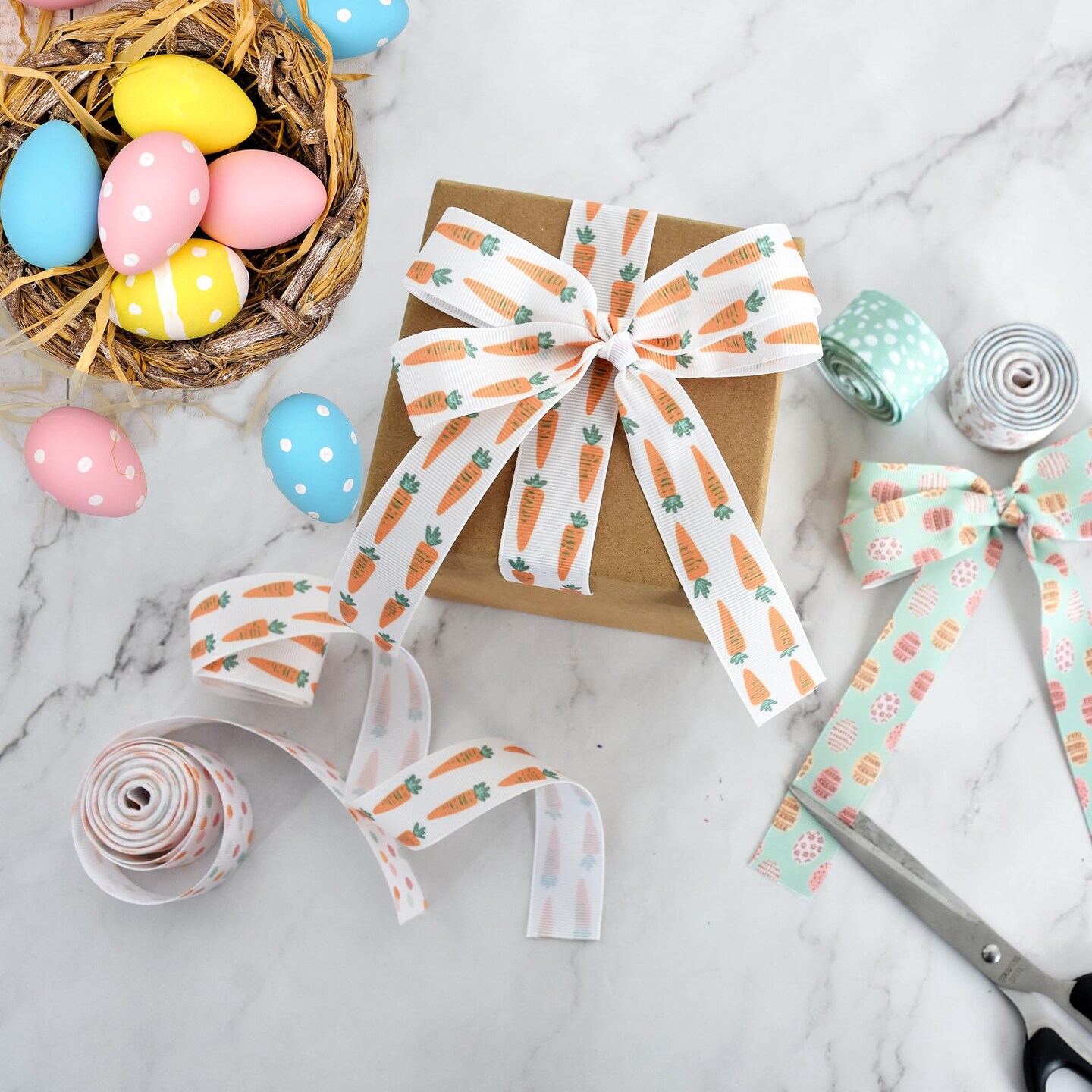 6 Rolls 1 Inch Easter Grosgrain Ribbon with Eggs/Rabbits/Carrots/Dots Pattern for Handmade Crafts, Wreaths and Gift Wrapping, Basket Decor, Bows Making, Easter Day Decoration (5 Yards/roll)