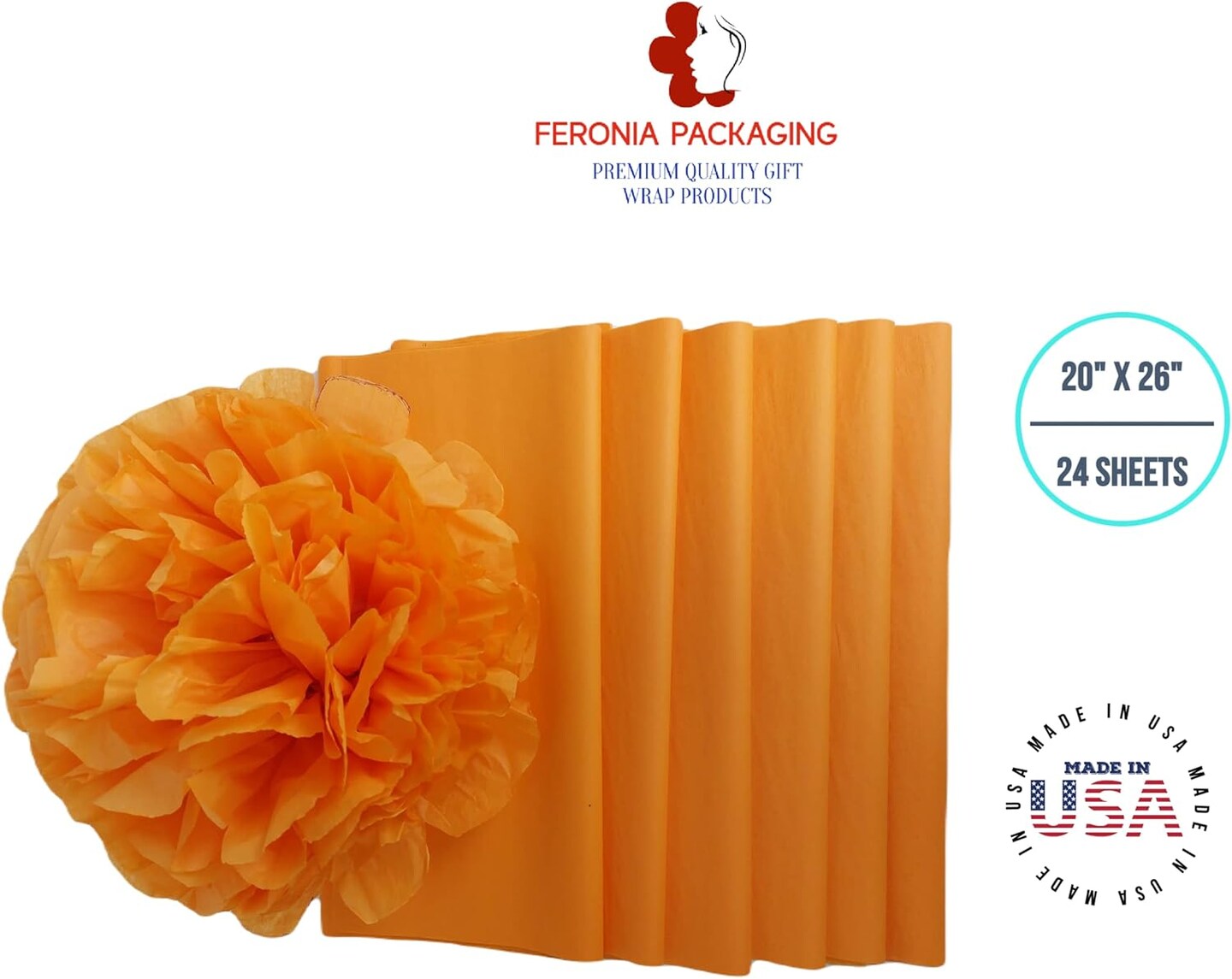 Tangerine Tissue Paper Squares, 24 Sheets Gift Wrap and Art Supplies