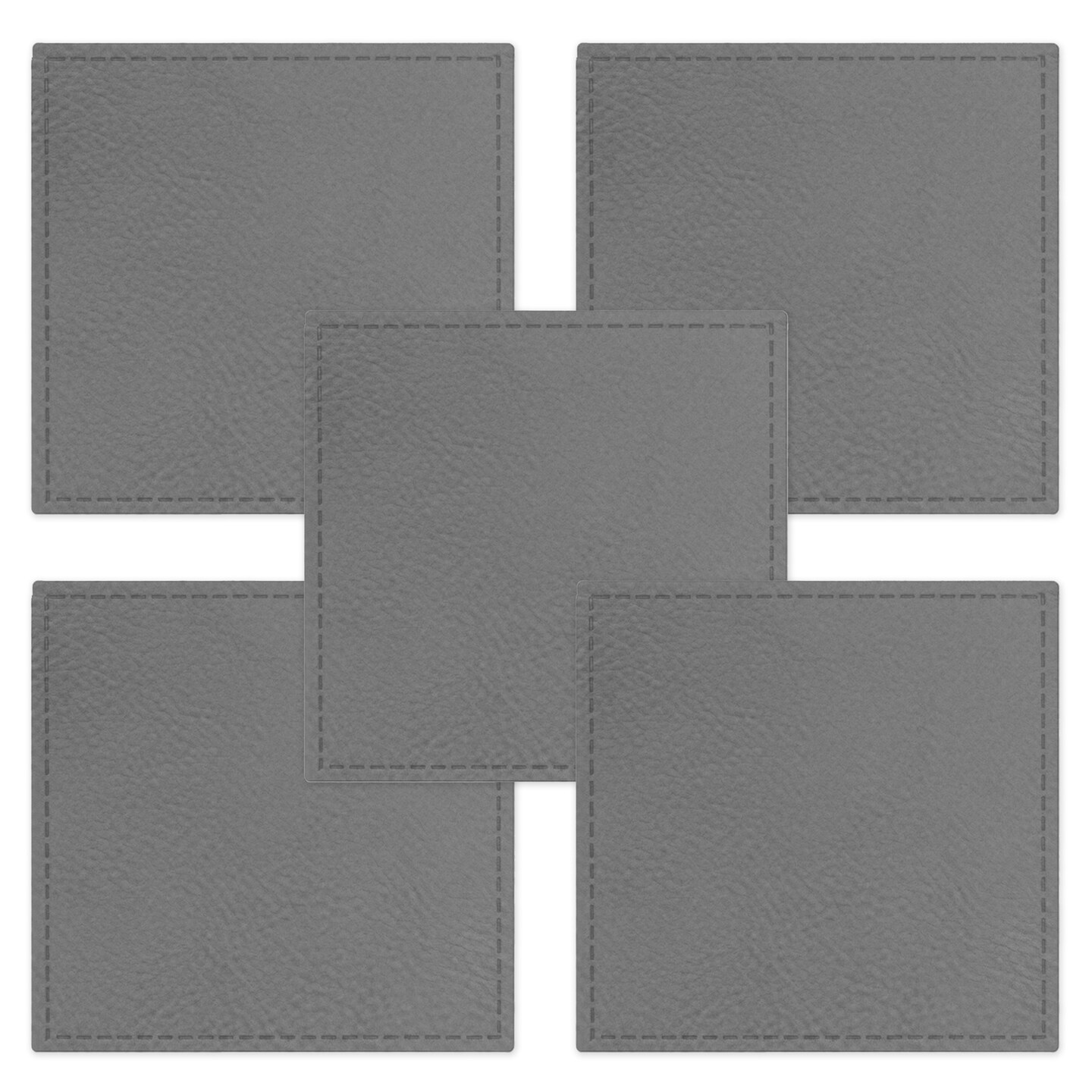 Engravable Leather Patch Blanks for Hats, Jackets & Bags – Laserable Faux Leather Patches with Adhesive & Stitch – Leatherette Apparel Patches (Square, 5 Pack)
