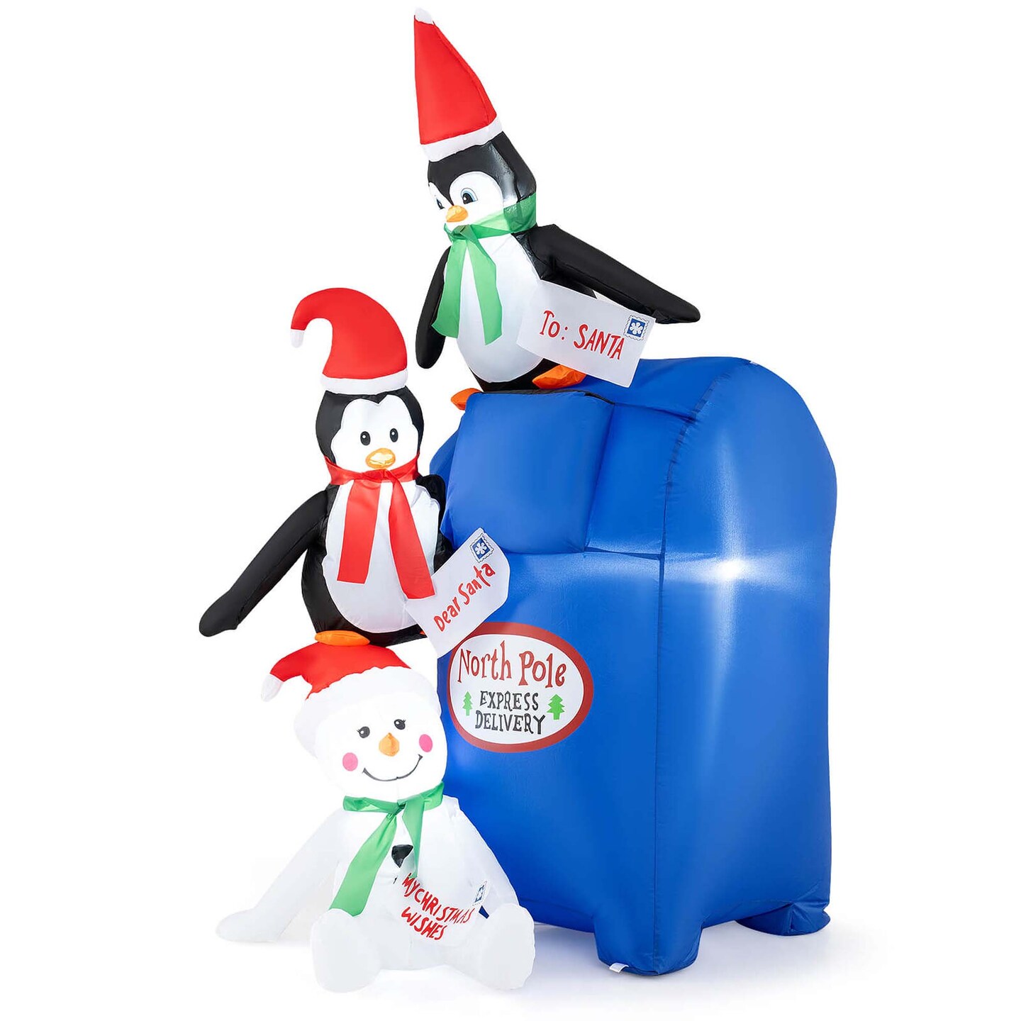 Costway 6 FT Christmas Blow up Pre-Lit Letters to Santa Mailbox with Penguins & Snow Man