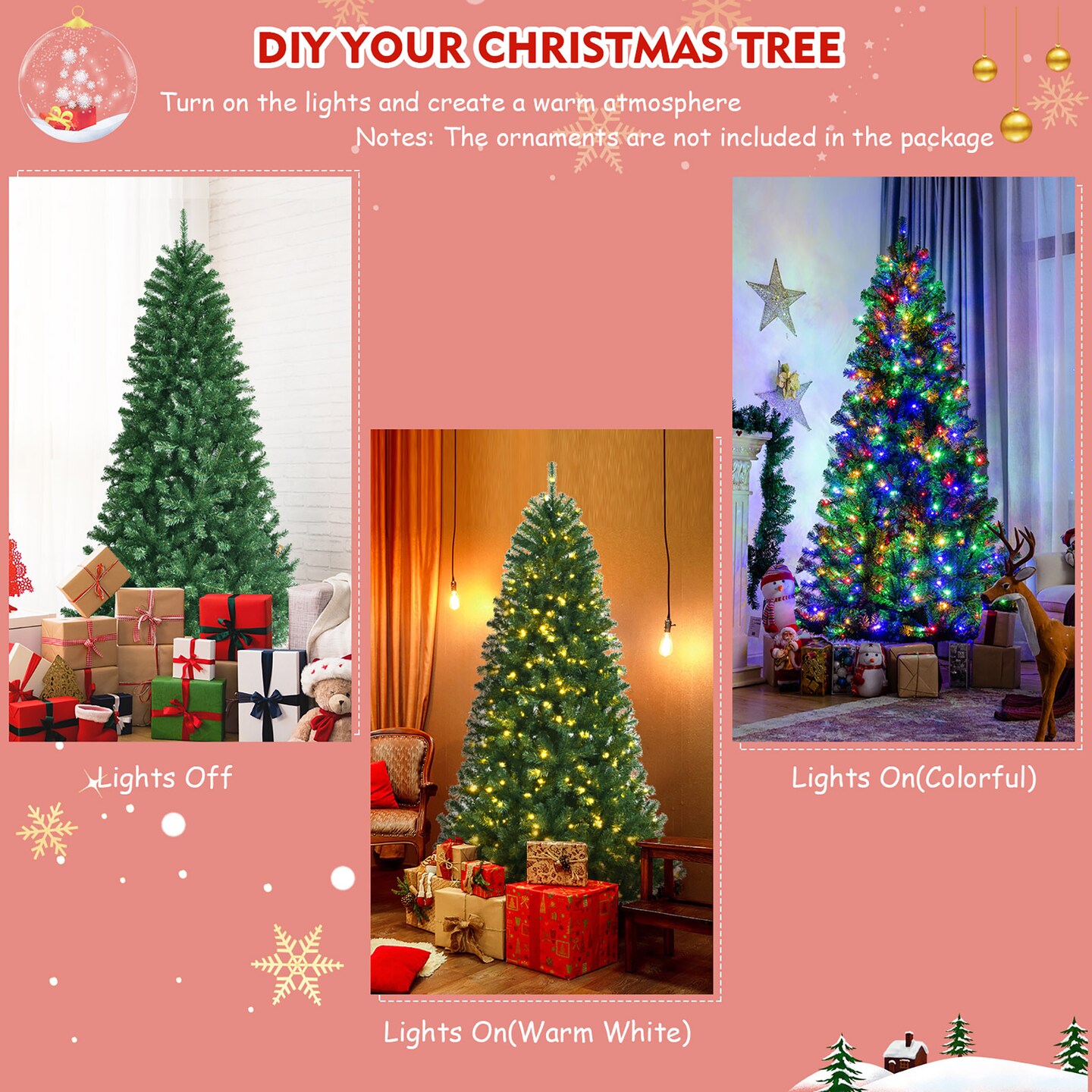 Costway 7ft Pre-lit Hinged Christmas Tree w/ Remote Control &#x26; 9 Lighting Modes