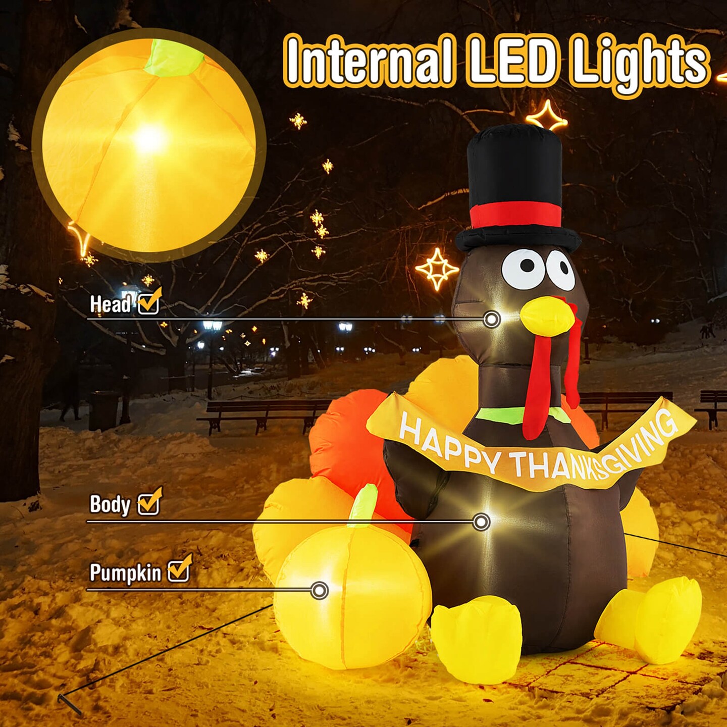 Costway 5 FT Inflatable Turkey Thanksgiving Decoration with Pumpkin Blow up  LED Lights