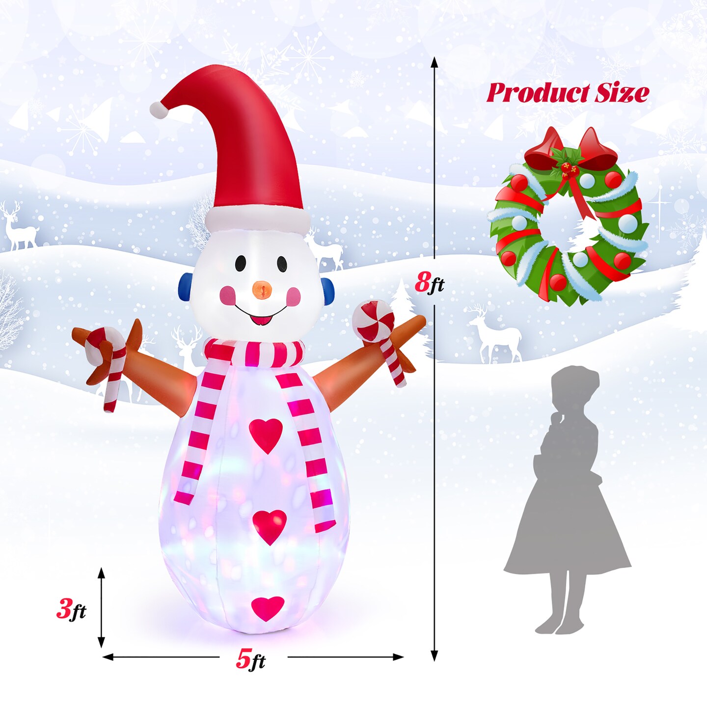 Costway 8FT Christmas Snowman Decoration Inflatable Xmas Decor with Multi-color Rotating &#x26; Bright LED Lights