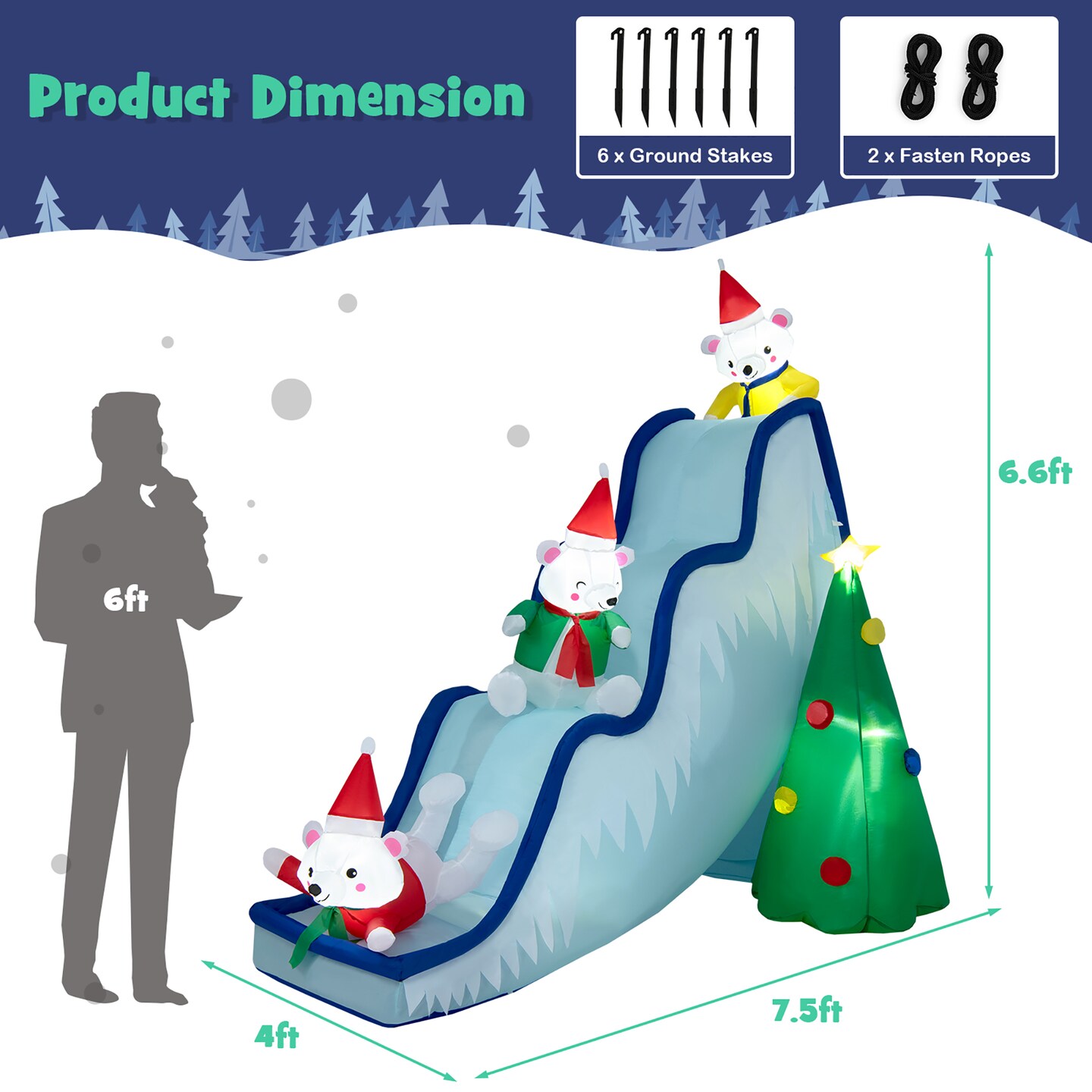 Costway 7.5FTInflatable Polar Bear Slide Scene Decoration, Blowup Christmas Decoration