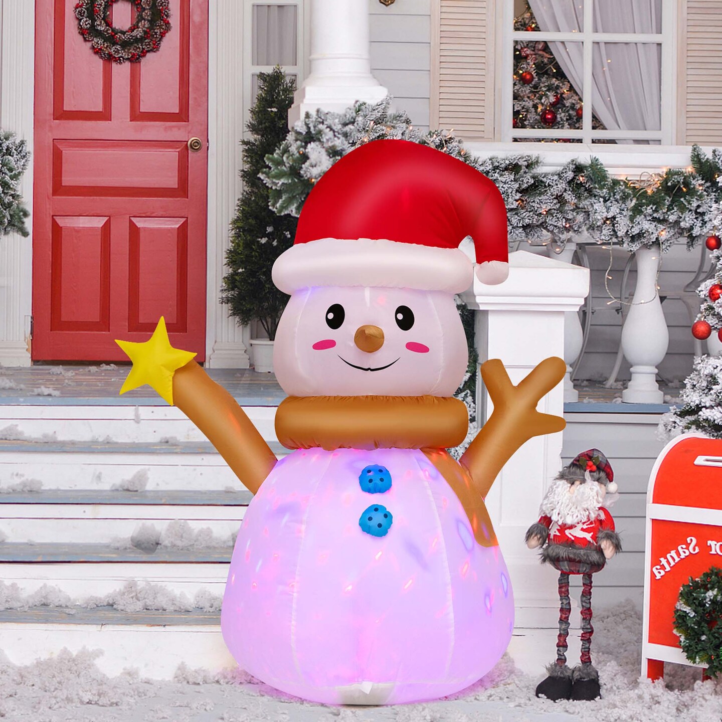 Costway 4 FT Inflatable Christmas Snowman Blow-up Decoration with 360&#xB0; Rotating LED Lights