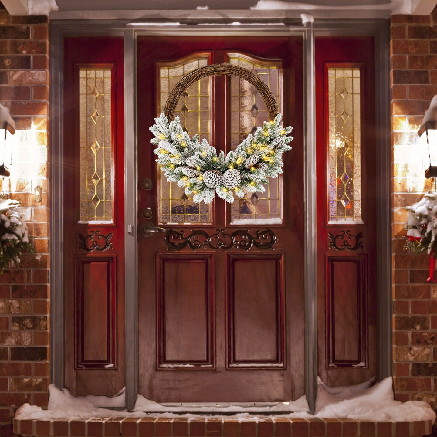 Costway 1/2 PCS 24 Inch Christmas Wreath with 65 Branch Tips 8 Natural Pine Cones 6 Lighting Modes