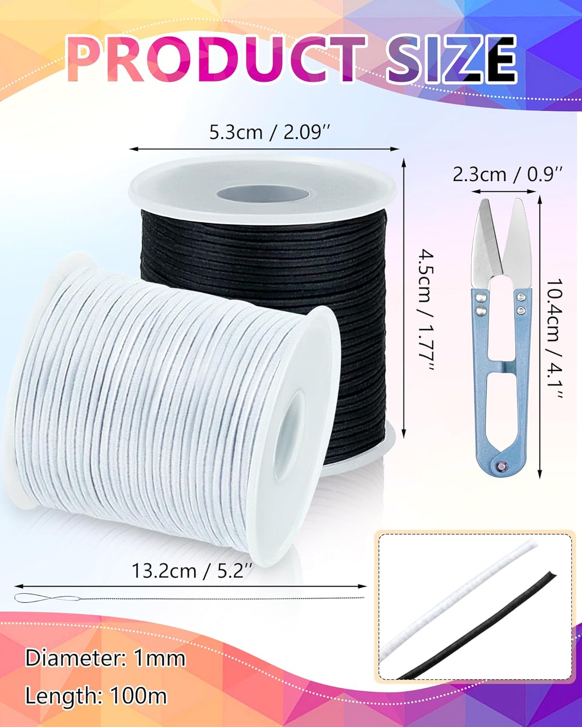 2 Rolls Elastic Bracelet String Total 330 Feet,1.0mm,1.2mm,1.5mm Elastic Cord for Beading Stretchy String with Beading Needle for Bracelets, Sewing, Necklace, Jewelry Making and Crafts
