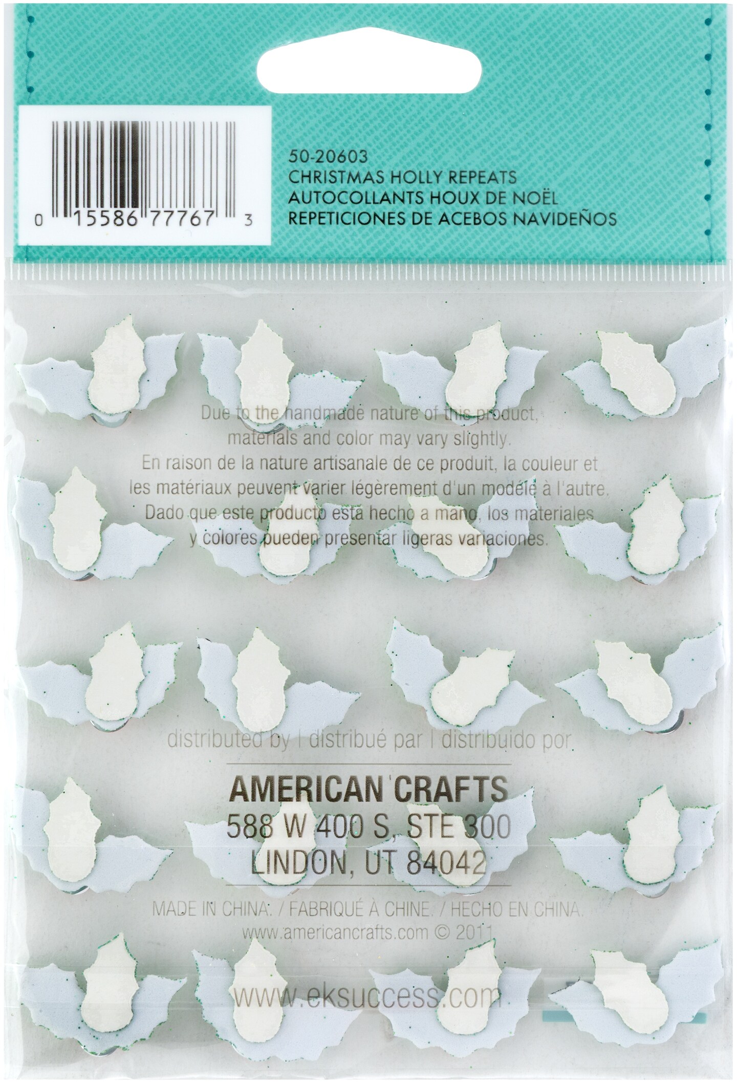 Jolee's Cabochon Dimensional Repeat Stickers - Christmas Holly, 20pcs