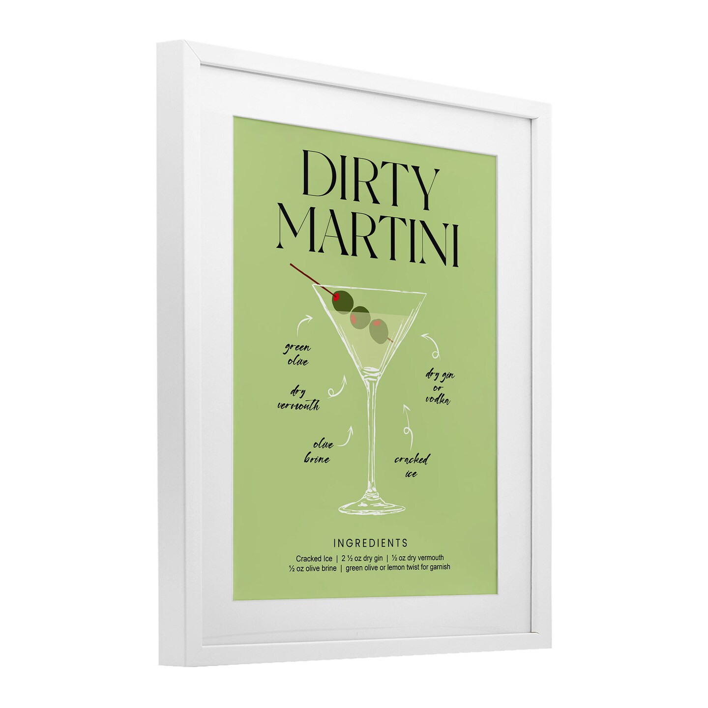 Stupell Industries Dirty Martini Green Recipe Framed Print Under Glass, design by Lettered and Lined