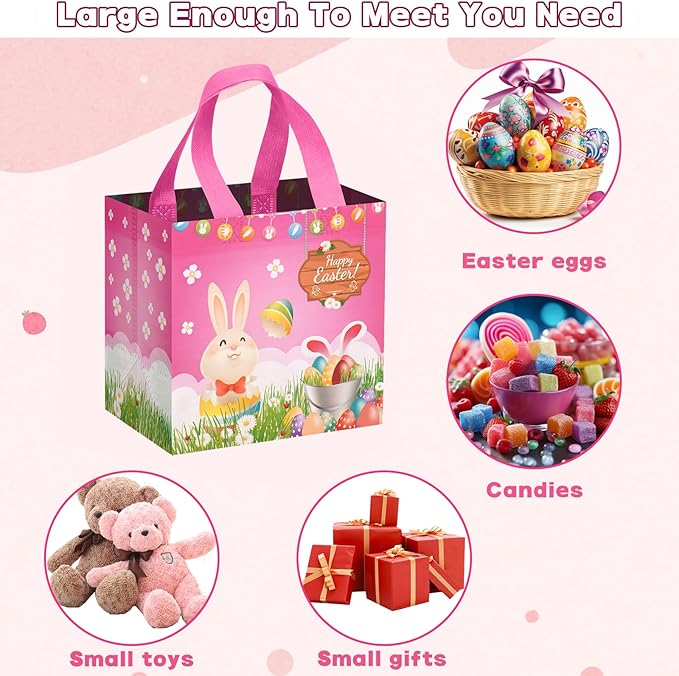 Easter Basket Egg Hunt Bags Bunny Carrot Chick Gift Bags with Handles,Party Supplies,Happy Small Easter Basket Container,8.27x7.9x5.9inch 6-Piece