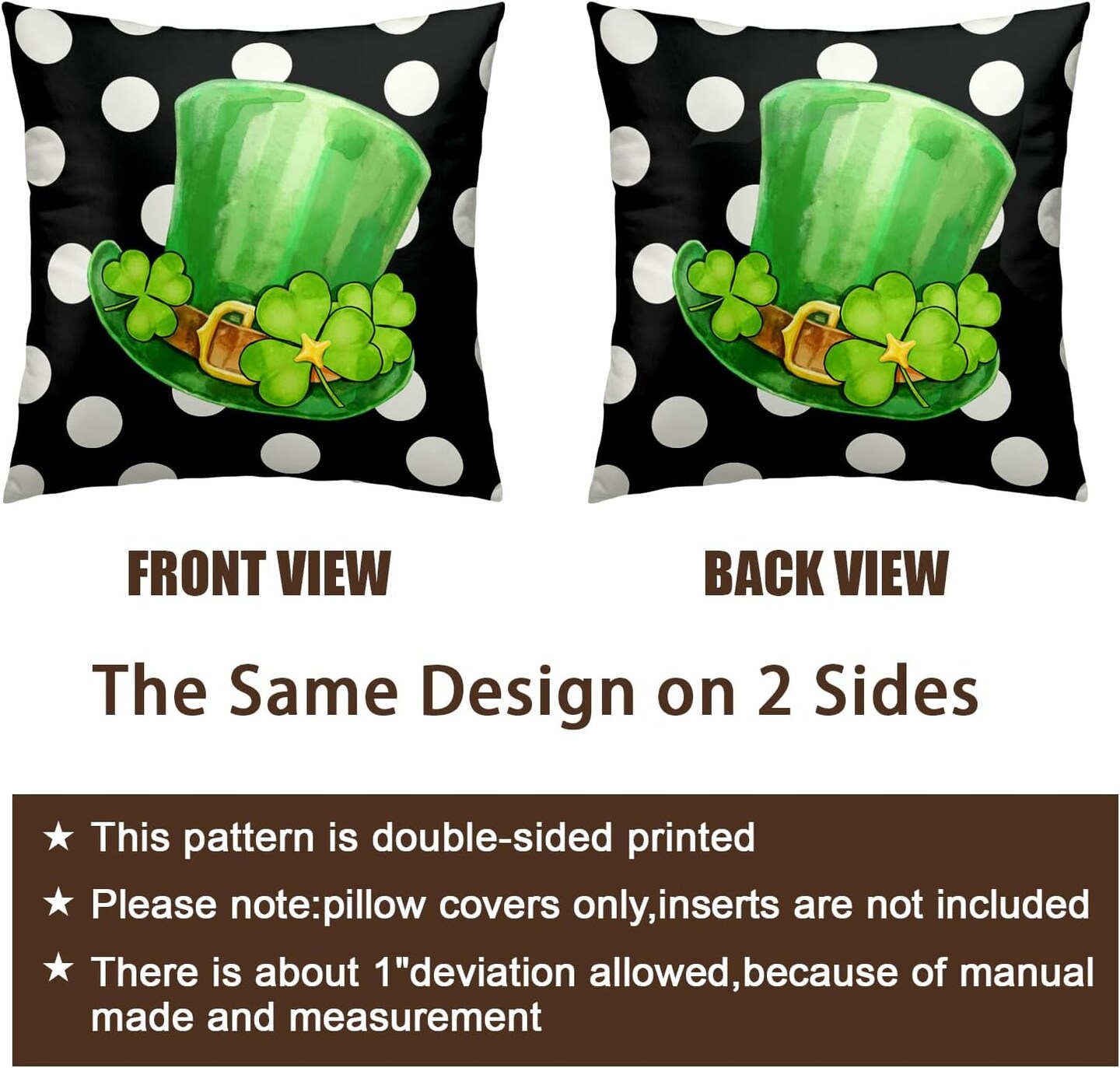 St Patricks Day Outdoor Pillow Covers 18x18 Set of 2 Green Shamrock Throw Pillow Cover Polka Dots Lucky Clover Hat Pillow Case St. Patrick's Day Farmhouse Pillowcases for Home Sofa Couch Decoration