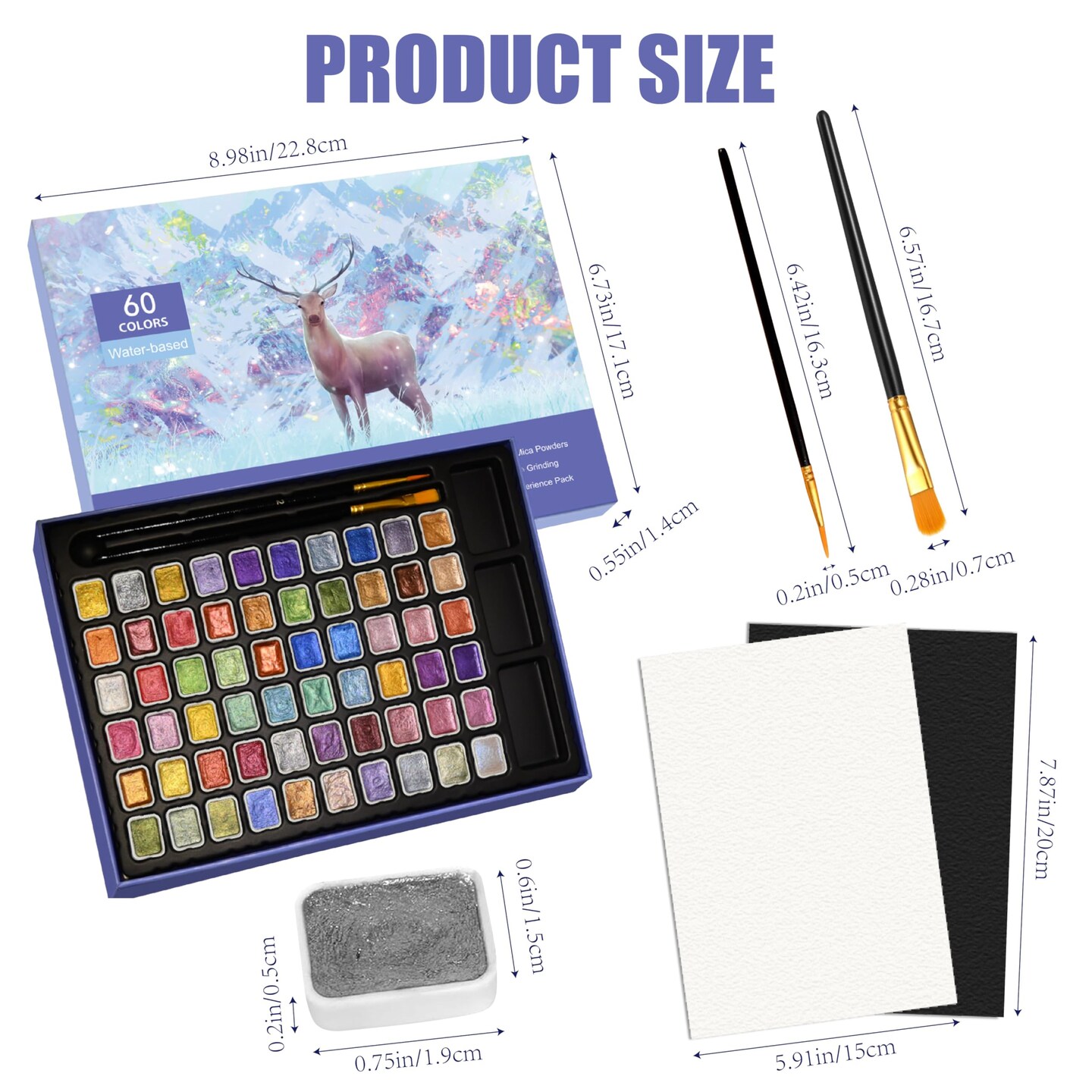 Mini Shimmer Watercolor Paint Set, 60 Colors Glitter Metallic Watercolour Painting Sets, Solid Pearl Water Color Paints for Artists, Amateur Hobbyists and Painting (60 Colours)