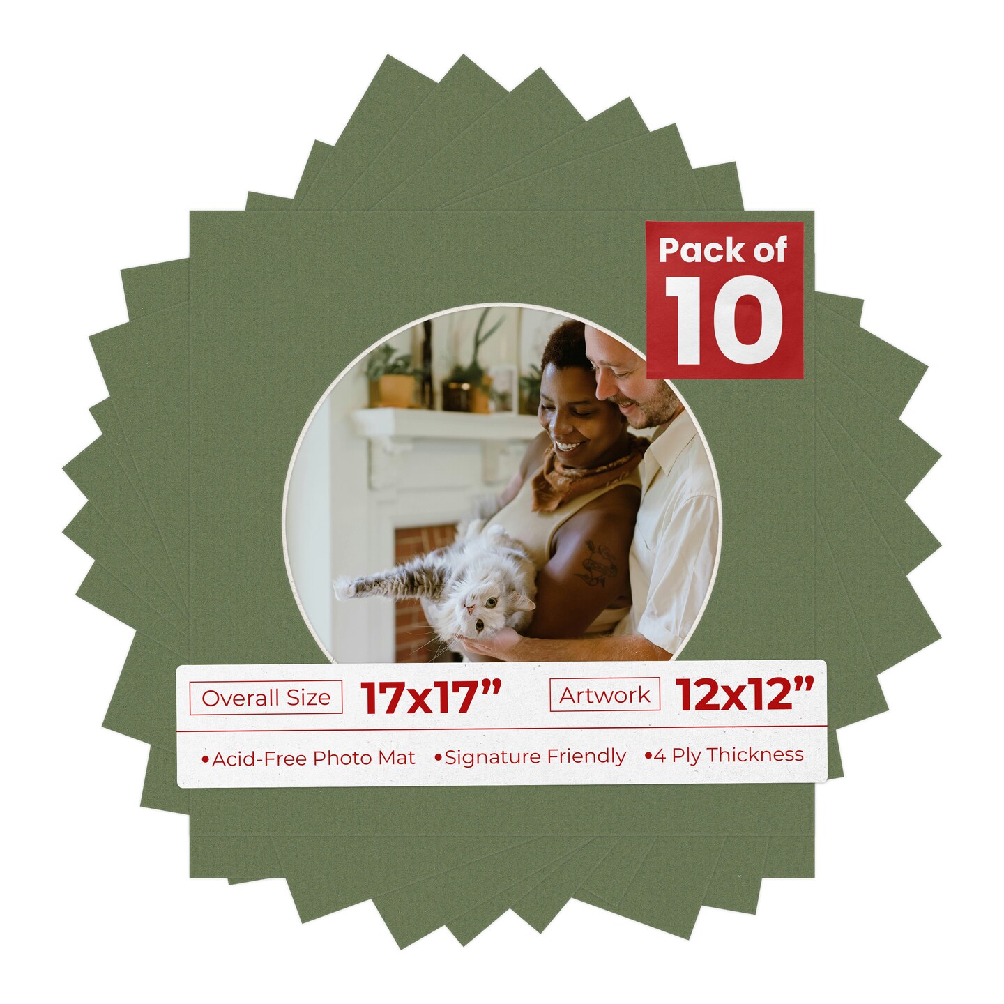 Dill Green Mat Board for 17x17 Frames - Circle Opening for 12x12 Photos