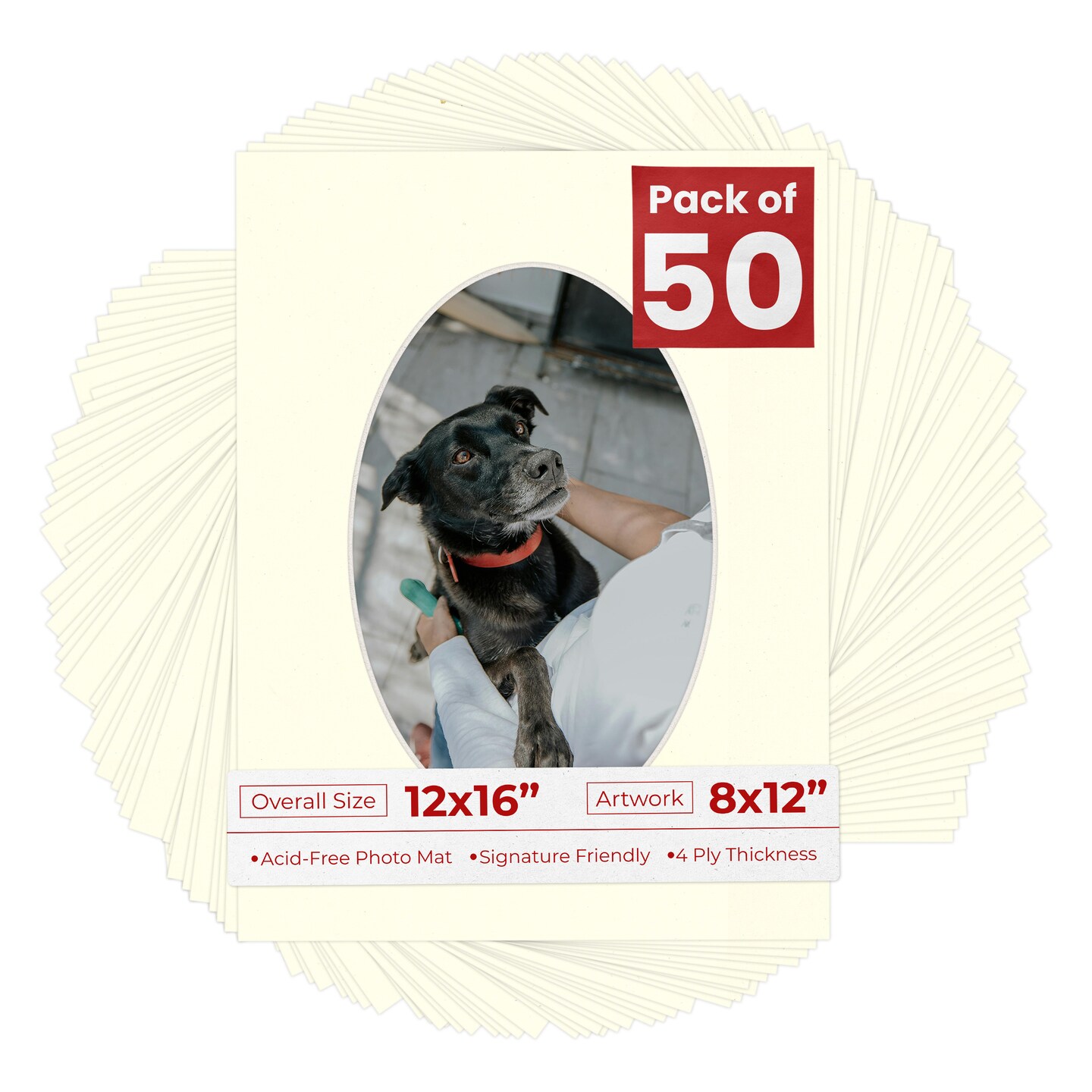 Cream Linen Mat Board for 12x16 Frames - Oval Opening for 8x12 Photos