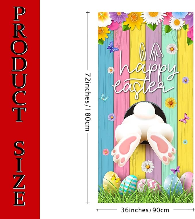 Easter Door Cover Bunny Egg Rabbit Decor Daisy Decorations Door Banner Farmhouse Holiday Decor Pattern Easter Season Supplies for Home Office