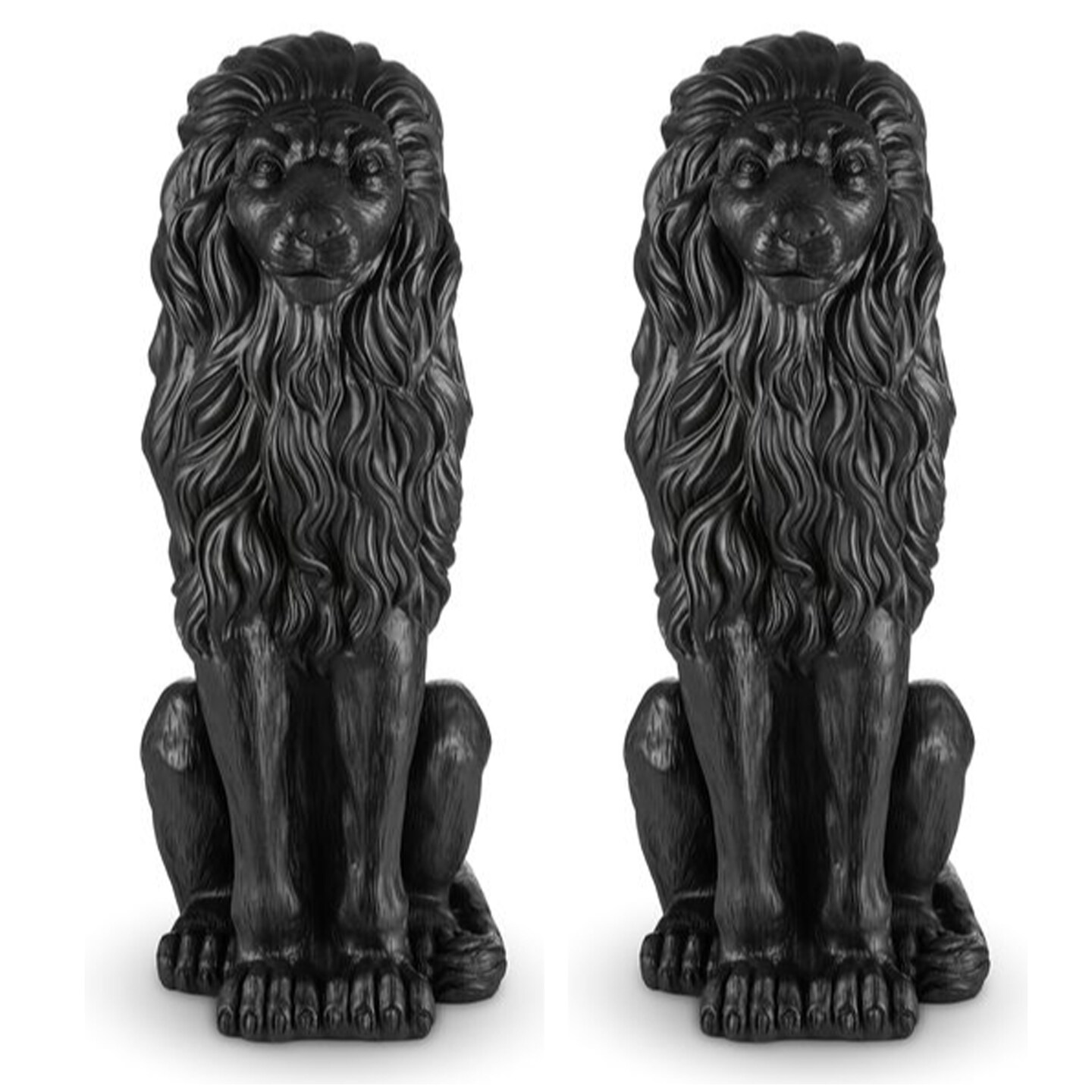 Set of 2 36.25"H Oversized MGO Black Guardian Sitting Lion Garden Statue