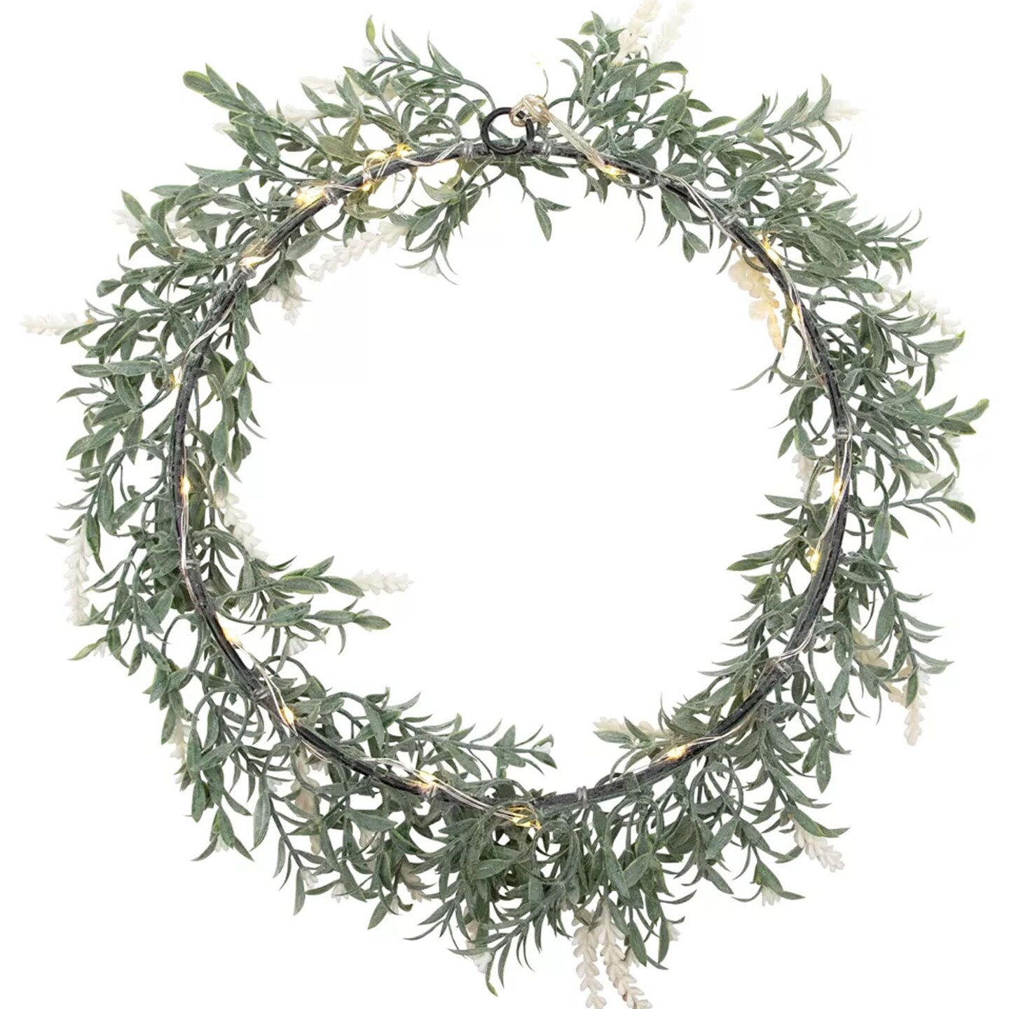 16-Inch Pre-Lit White and Lavender Spring Wreath Battery Operated with Clear LED Lights