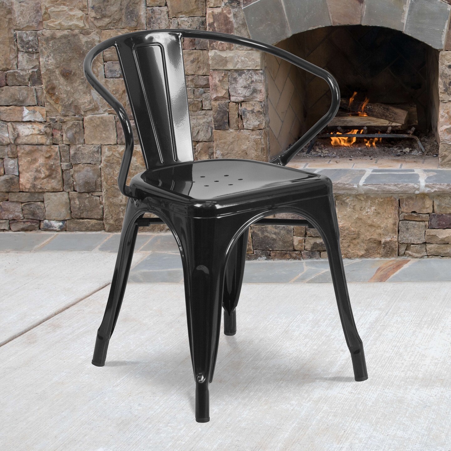 Emma and Oliver Commercial Grade Colorful Metal Indoor-Outdoor Chair with Arms