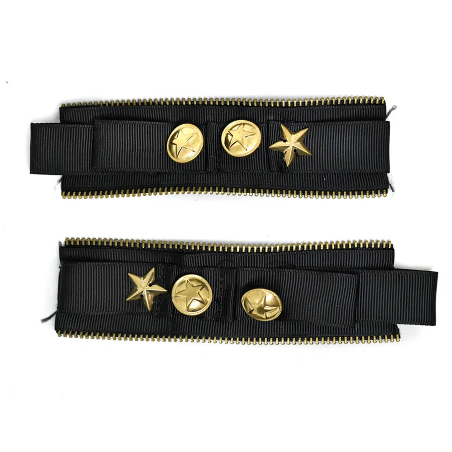 Military Style Shoulder Epaulet Black Gold Zipper Star Applique Accessory