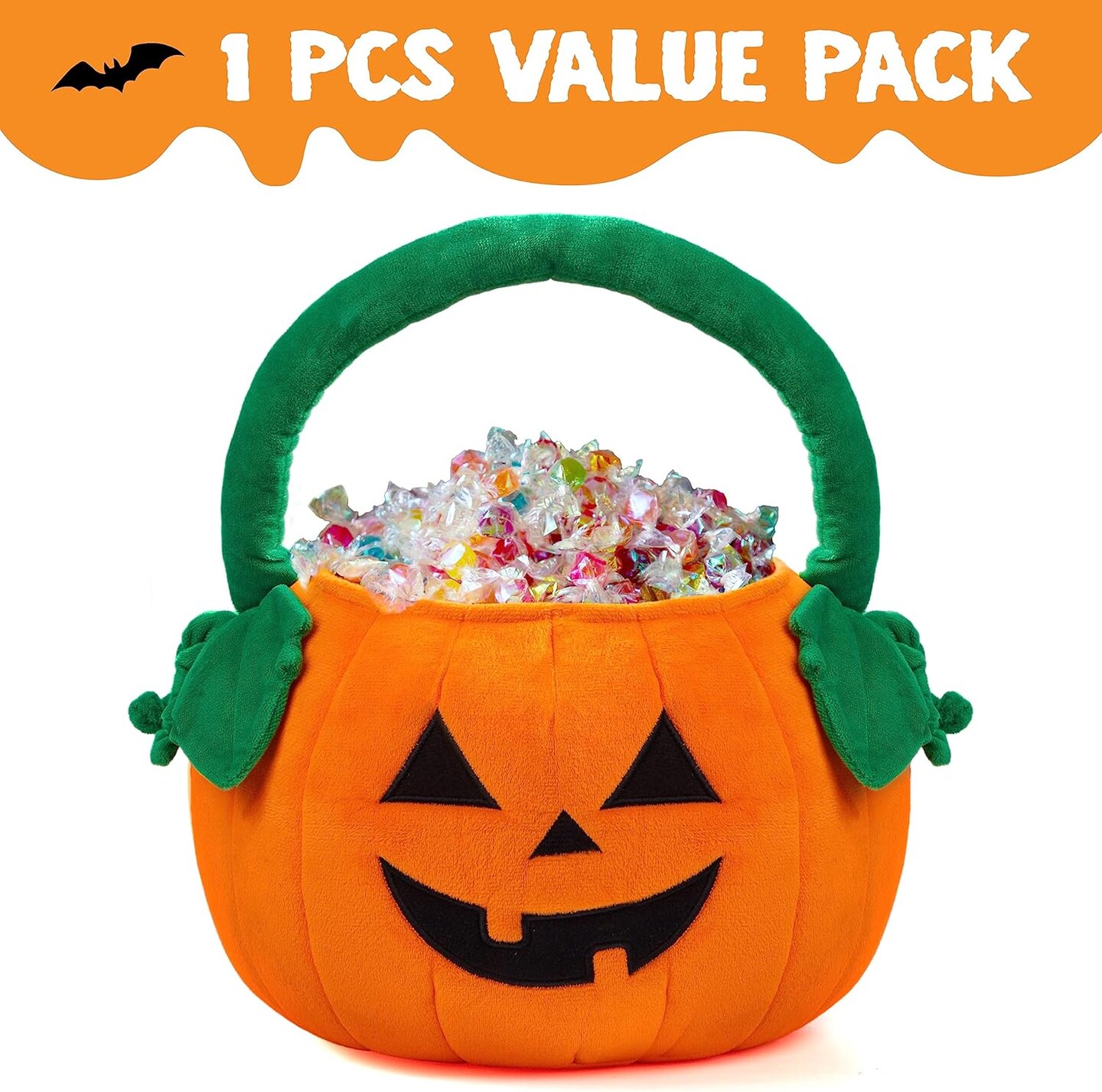 Halloween Pumpkin Plush Tote Bucket (Orange) - 9.41 x 9.25 x 1.14 inches