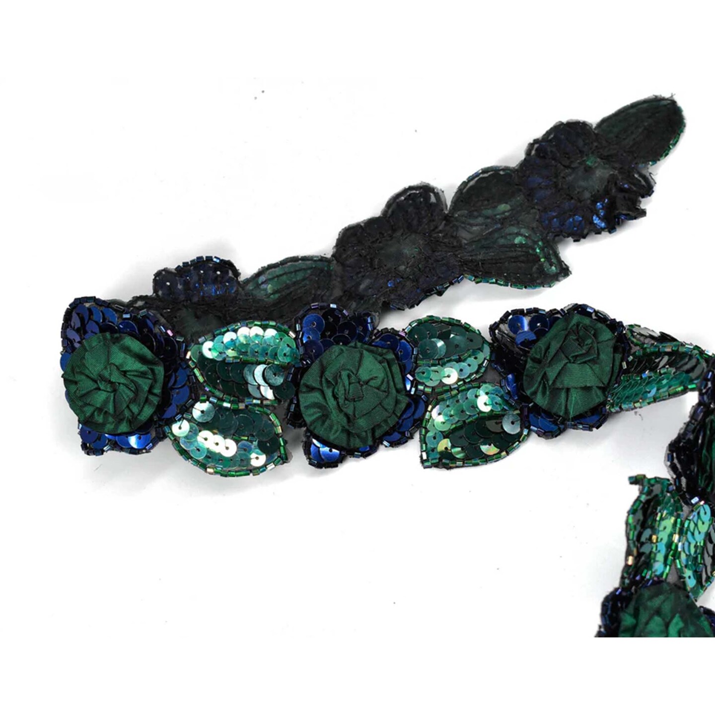 1 Yard Green Flower Sequins Beaded Applique Decorative 2.25 Inch Width