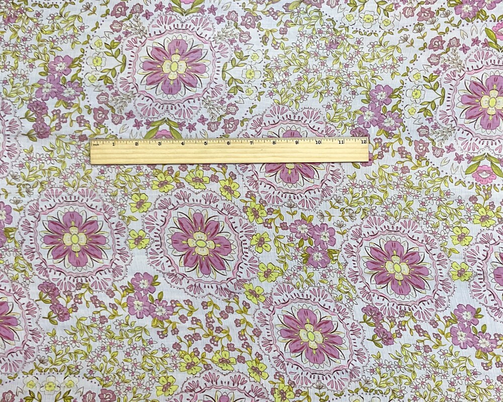 Ivory-Green-Multi Poly Floral Printed Crinkle Yoryu Chiffon Woven Fabric By the Yard