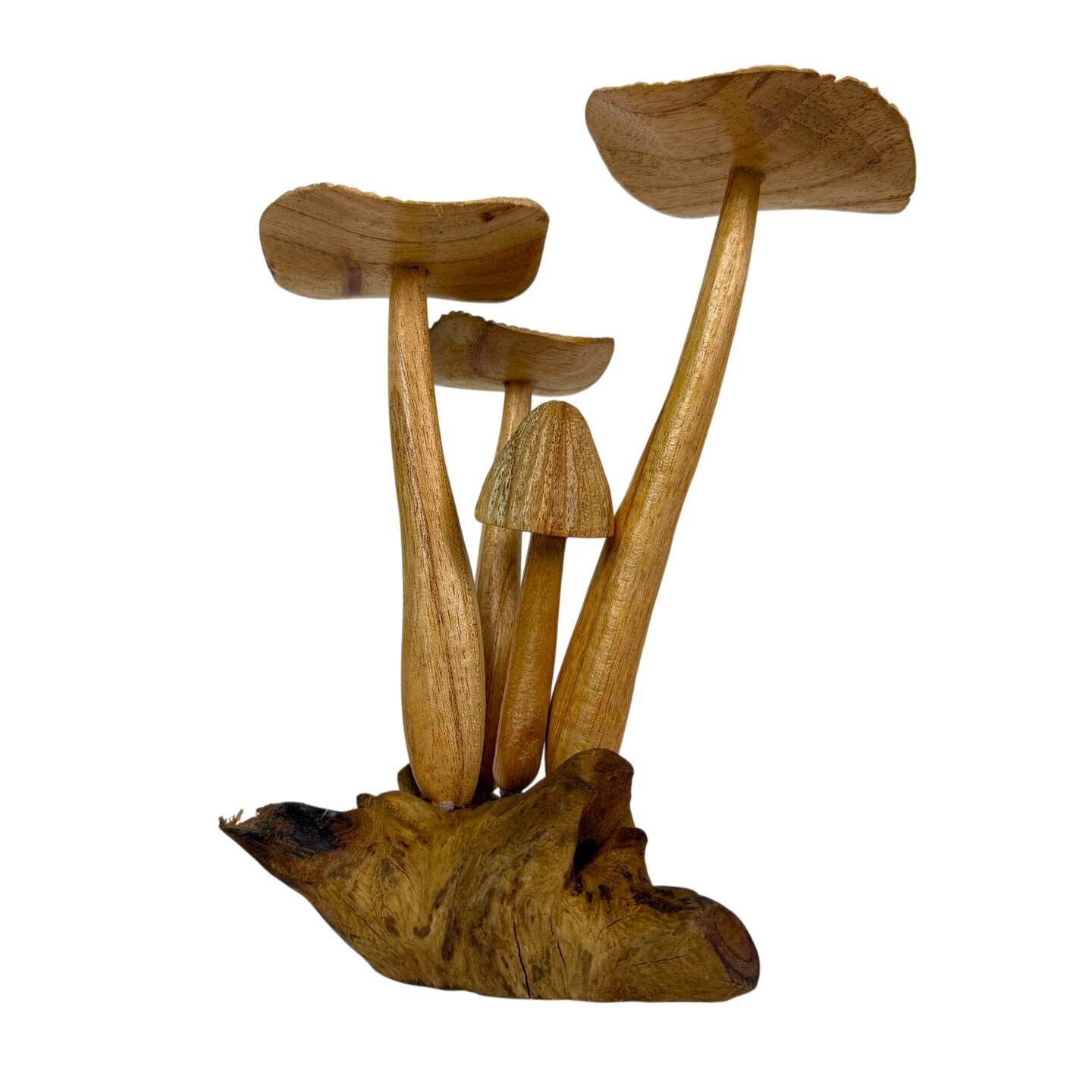 Wood Mushroom Sculpture Natural Tabletop Figurine Root Base Decor