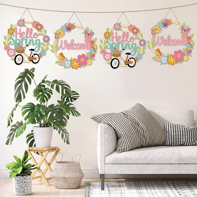 4 Pcs Spring Coloring Wreath Crafts, Color Your Own Flower Crafts, DIY Paper Wreath for Spring Home Activities Games. (Spring.24)