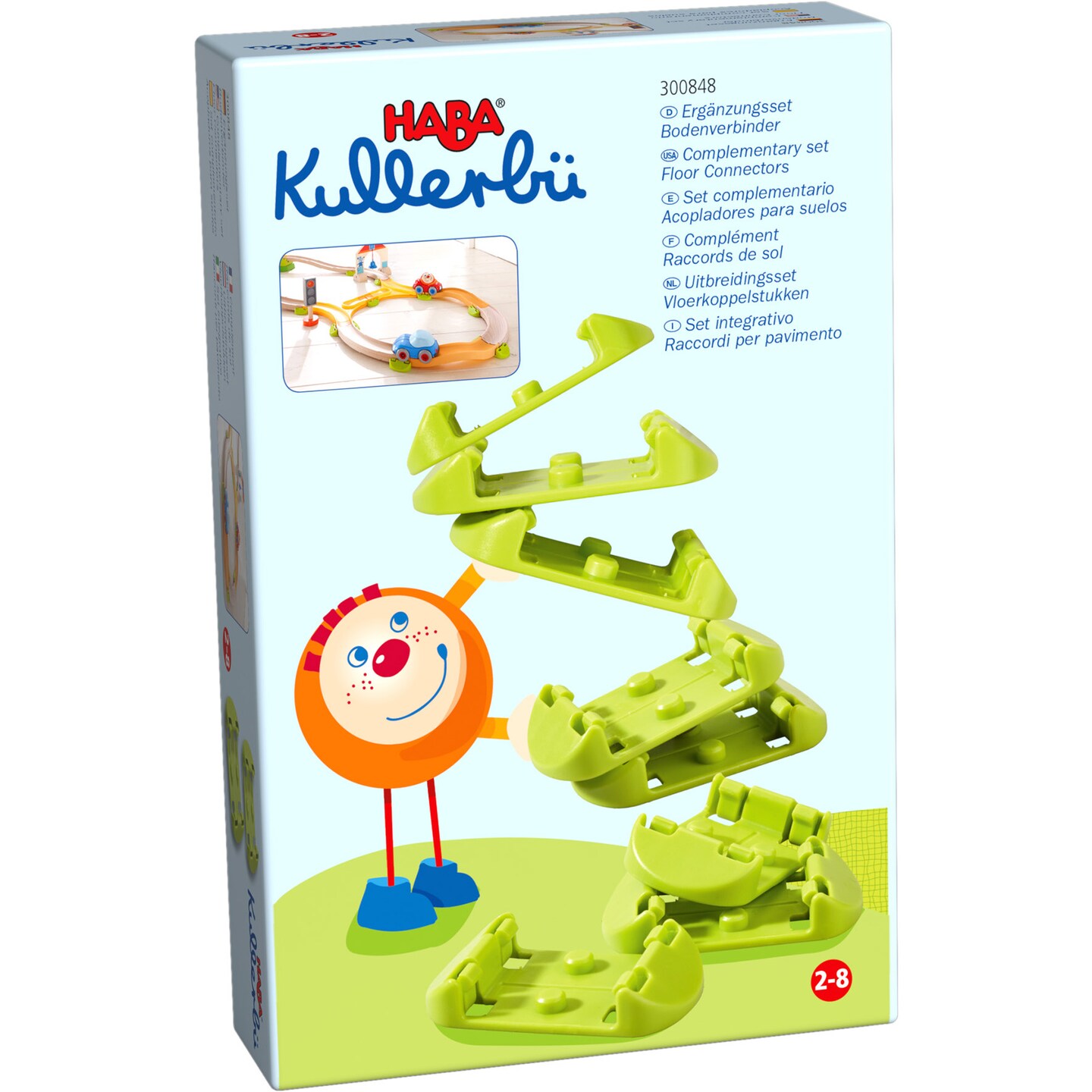 HABA Ball Run Building Set, Kullerbu 8 Piece Expansion Set, STEM Toys for 2-8 Year Olds, Floor Connectors for Flat Tracks, Marble Runs and Marble Maze