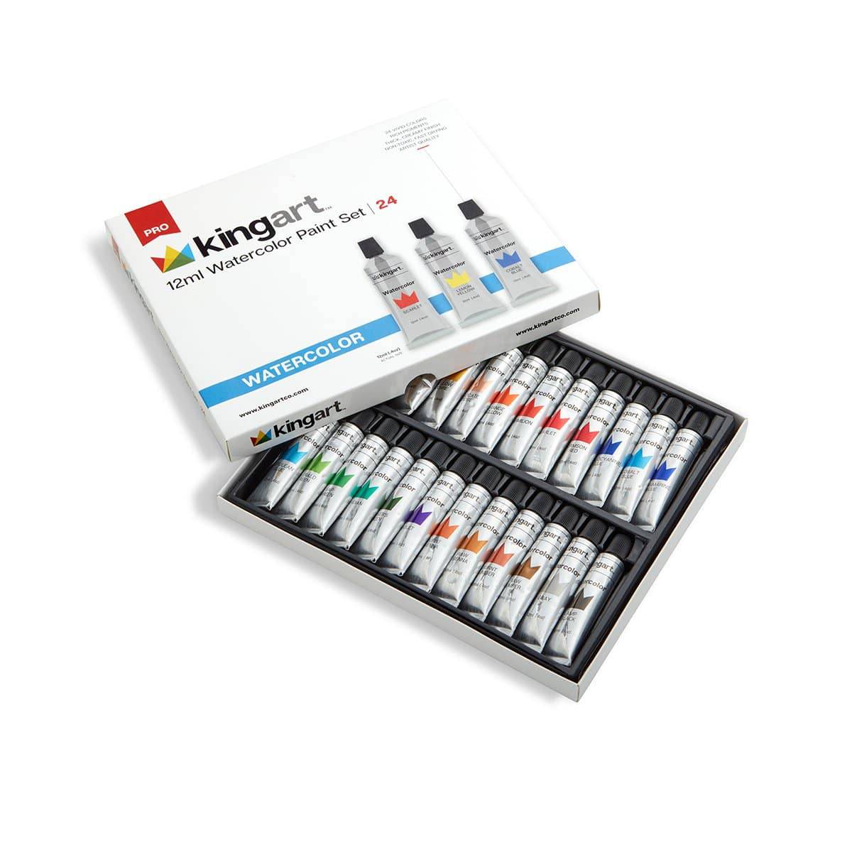 KINGART® PRO Artist Watercolor Paint, 12ml (.4oz), Set of 24 Unique Colors