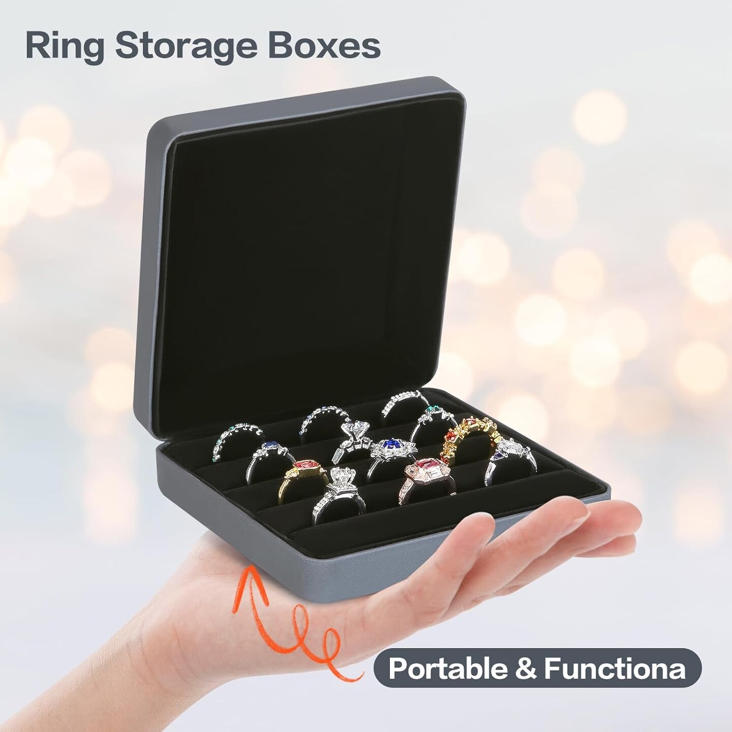 Ring Storage Organizer Box for Multiple Rings, Travel Portable Jewelry Ring Stud Earring Case