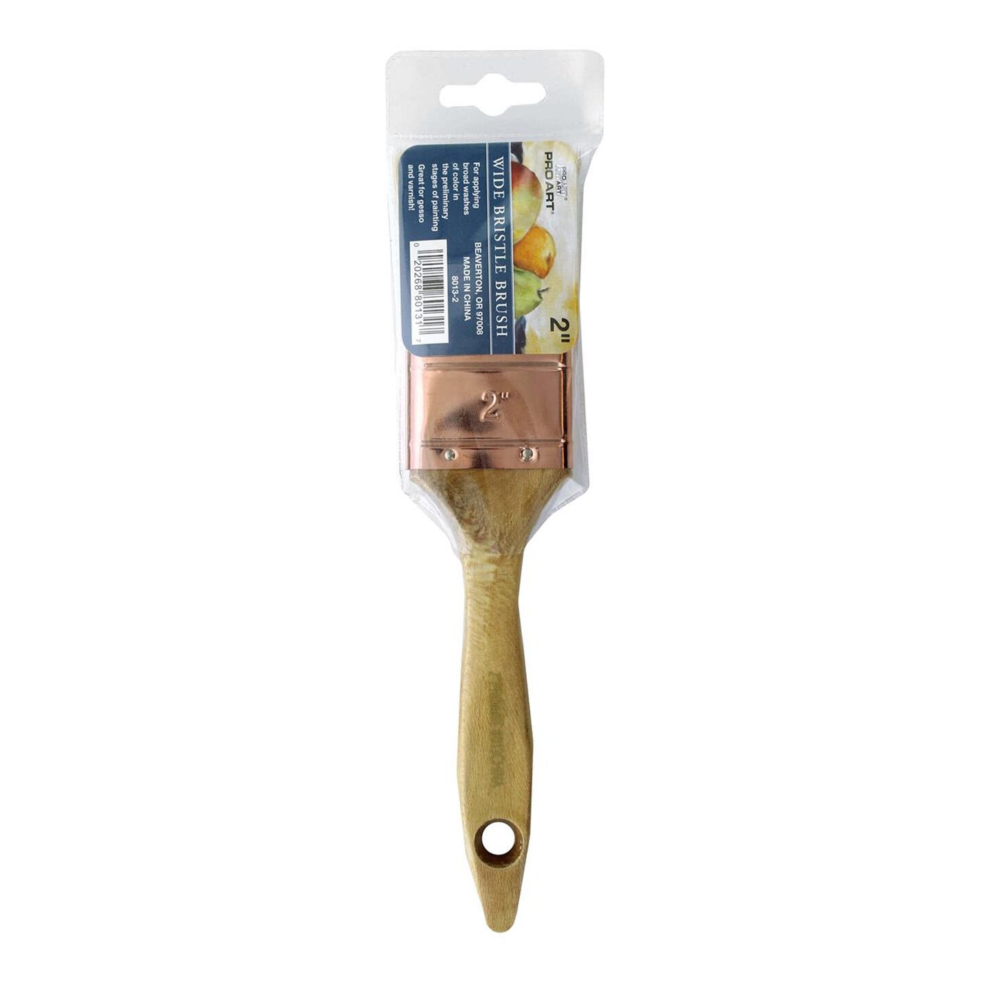 Pro Art 2&#x201D; Hog Bristle Paint Brush &#x2013; Durable Natural Bristle Brush for Broad Washes, Gesso &#x26; More, Copper Ferrule, Ideal for Craft Painting &#x26; Acrylics