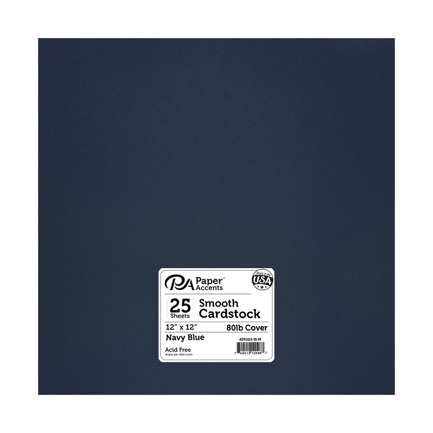 PA Paper Accents Smooth Cardstock 12" x 12" Navy Blue, 80lb colored cardstock paper for card making, scrapbooking, printing, quilling and crafts, 25 piece pack