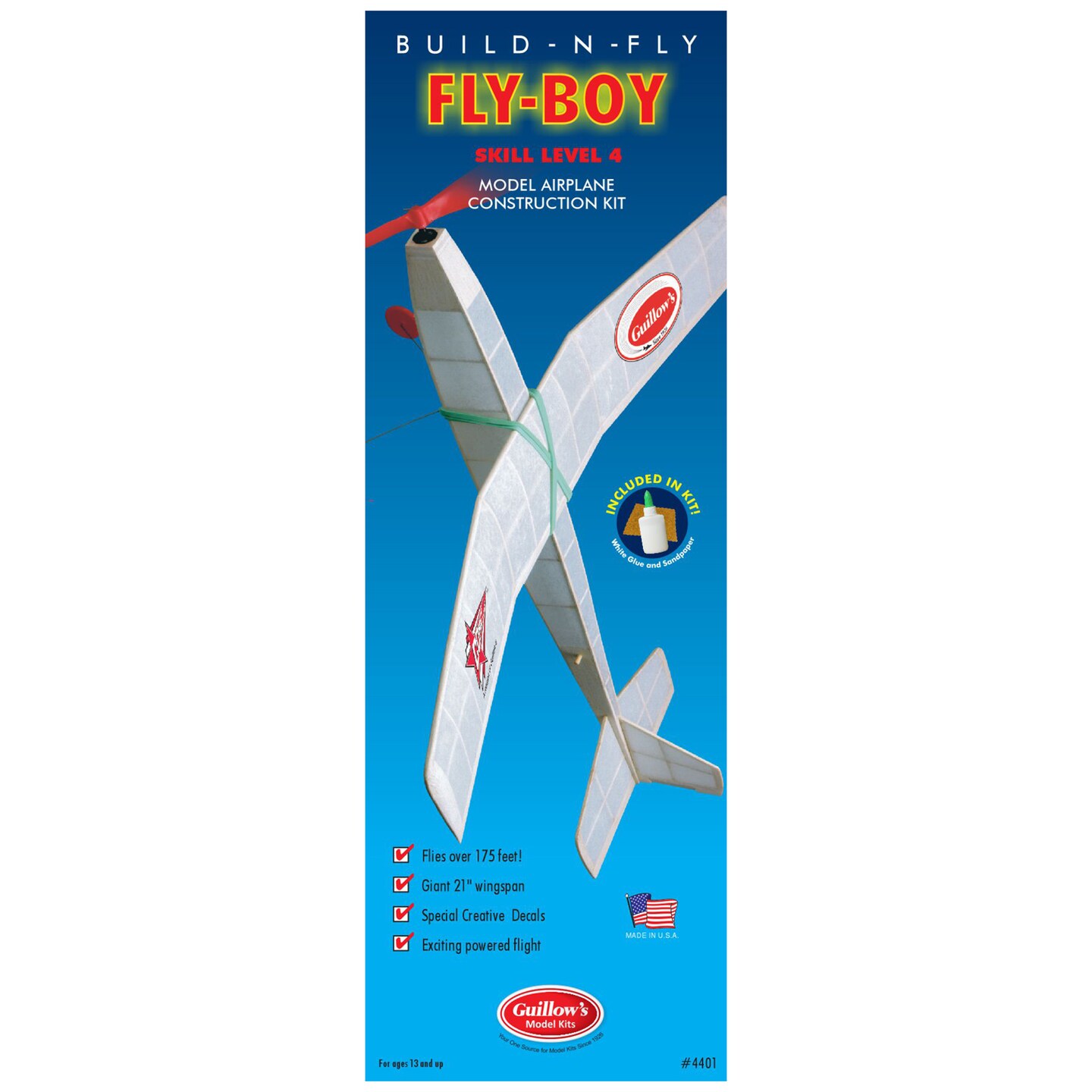 Guillow's: Build-N-Fly Model Kit - Flyboy 4000 - Level 4 Learning Series, All-In-1 DIY Airplane Construction Project, Laser Cut Balsa Wood, Craft Set