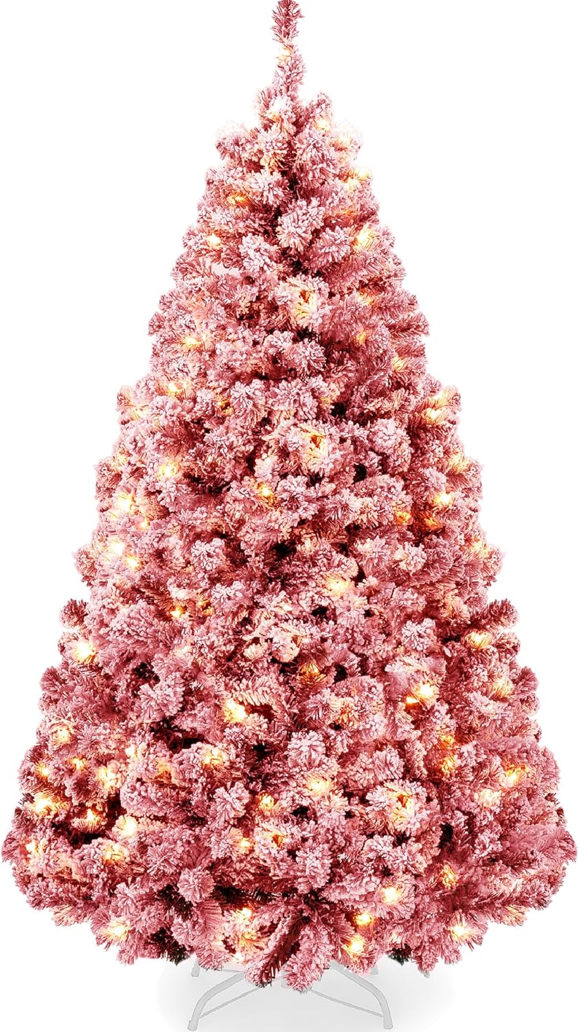 Snow Flocked Christmas Tree Full Pine with 250 White & Multicolor LED Lights, 928 Tips & Foot Switch Control