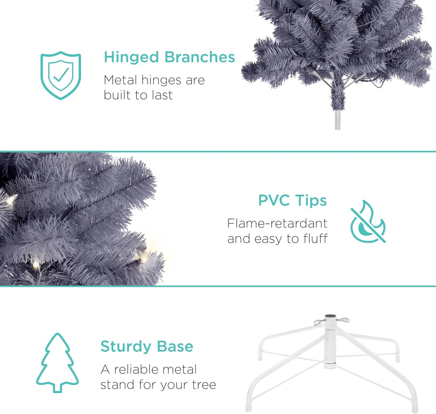 Artificial Christmas Tree Hinged Pine with 250 Lights, 1,000 Tips &#x26; Foldable Base Pre-Lit Outdoor Holiday Decor