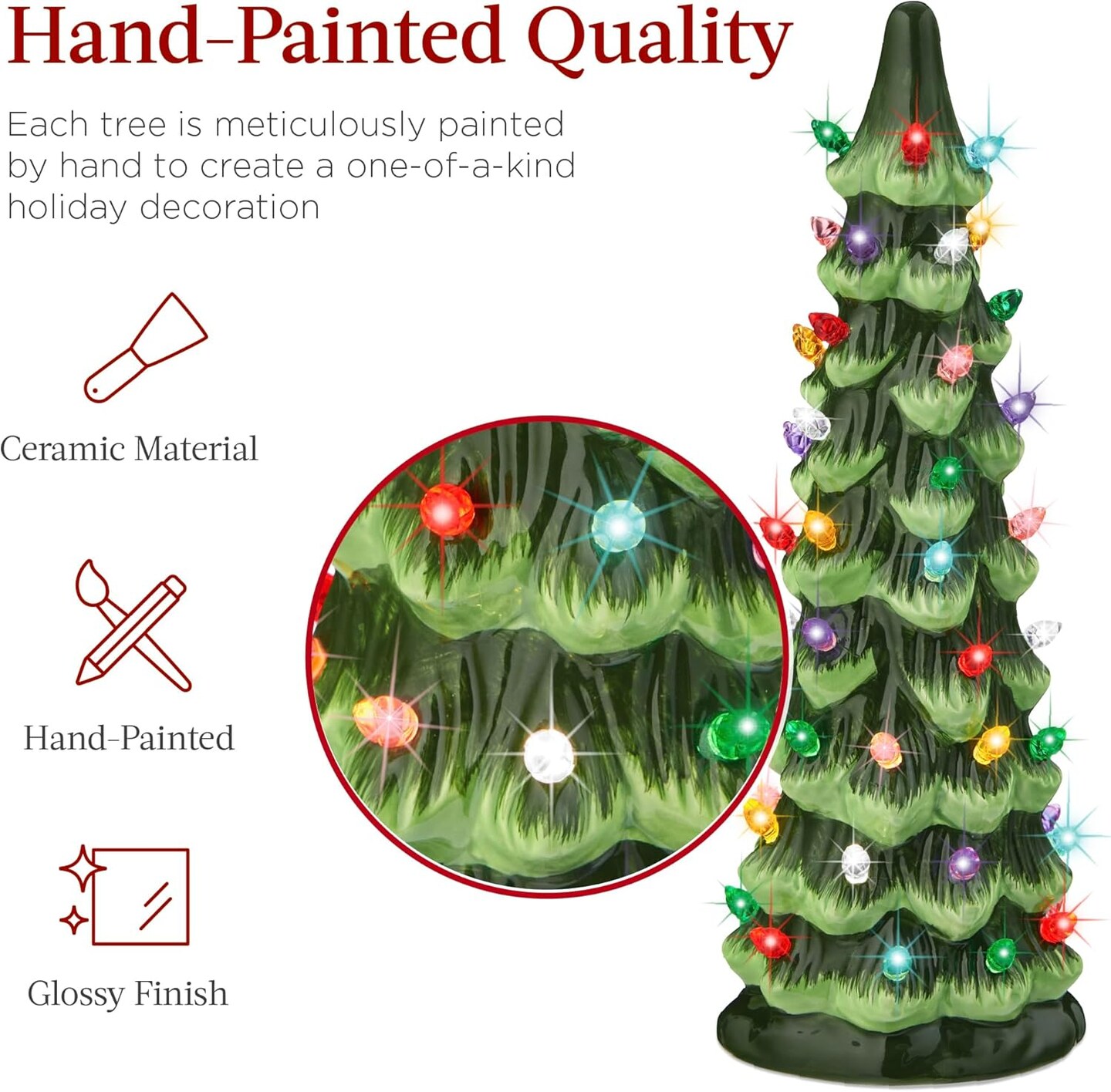 Set of 3 Ceramic Christmas Trees Pre-Lit Tabletop Décor with LED Lights