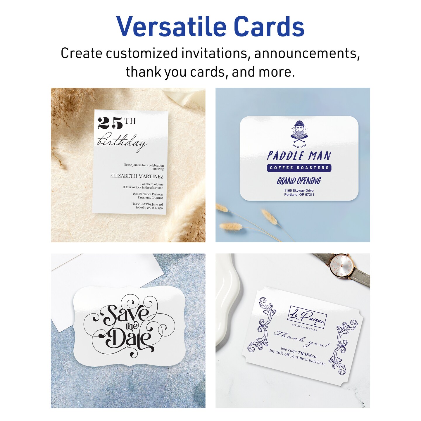 Avery Glossy White Invitation Cards, 5" x 7" Rectangle Rounded Corners
