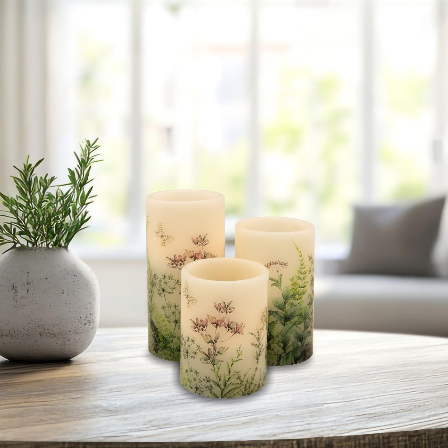 Mod Lighting and Decor LED Lighted Floral Flameless Candles - 6&#x22; - Set of 3