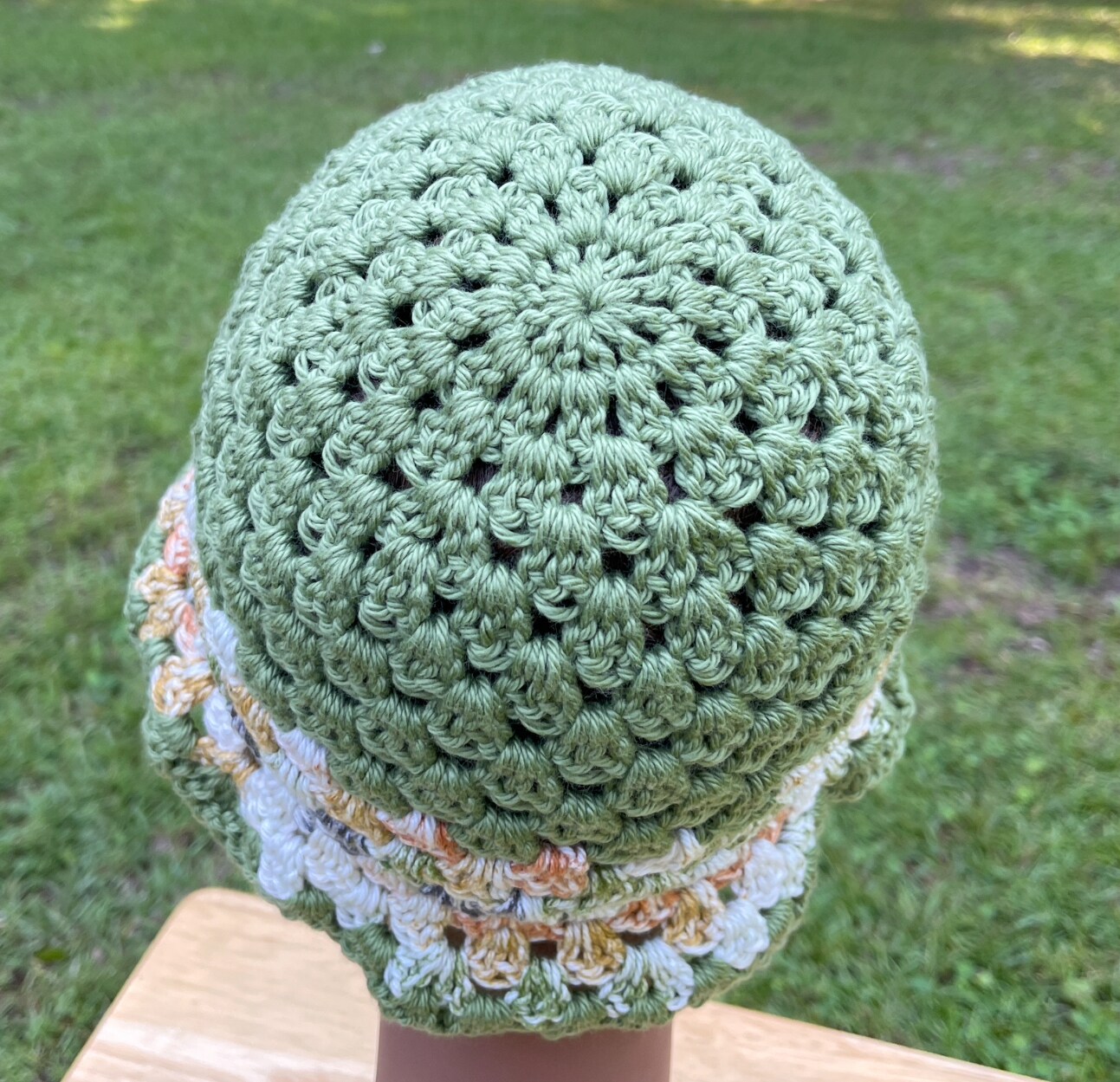 Green Crochet Bucket Hat with Cream Accents - Unbranded Cactus main image 4